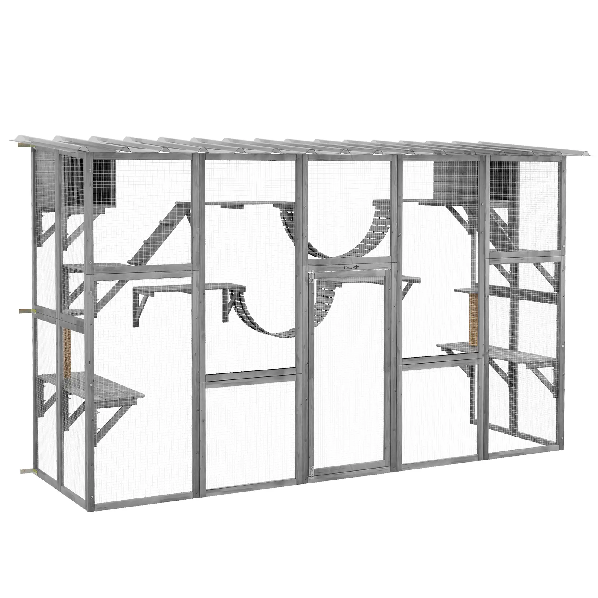 Large Outdoor Catio, Condos, Platforms, Doors, Ladders, Weather-Resistant Roof, Grey - Image 11