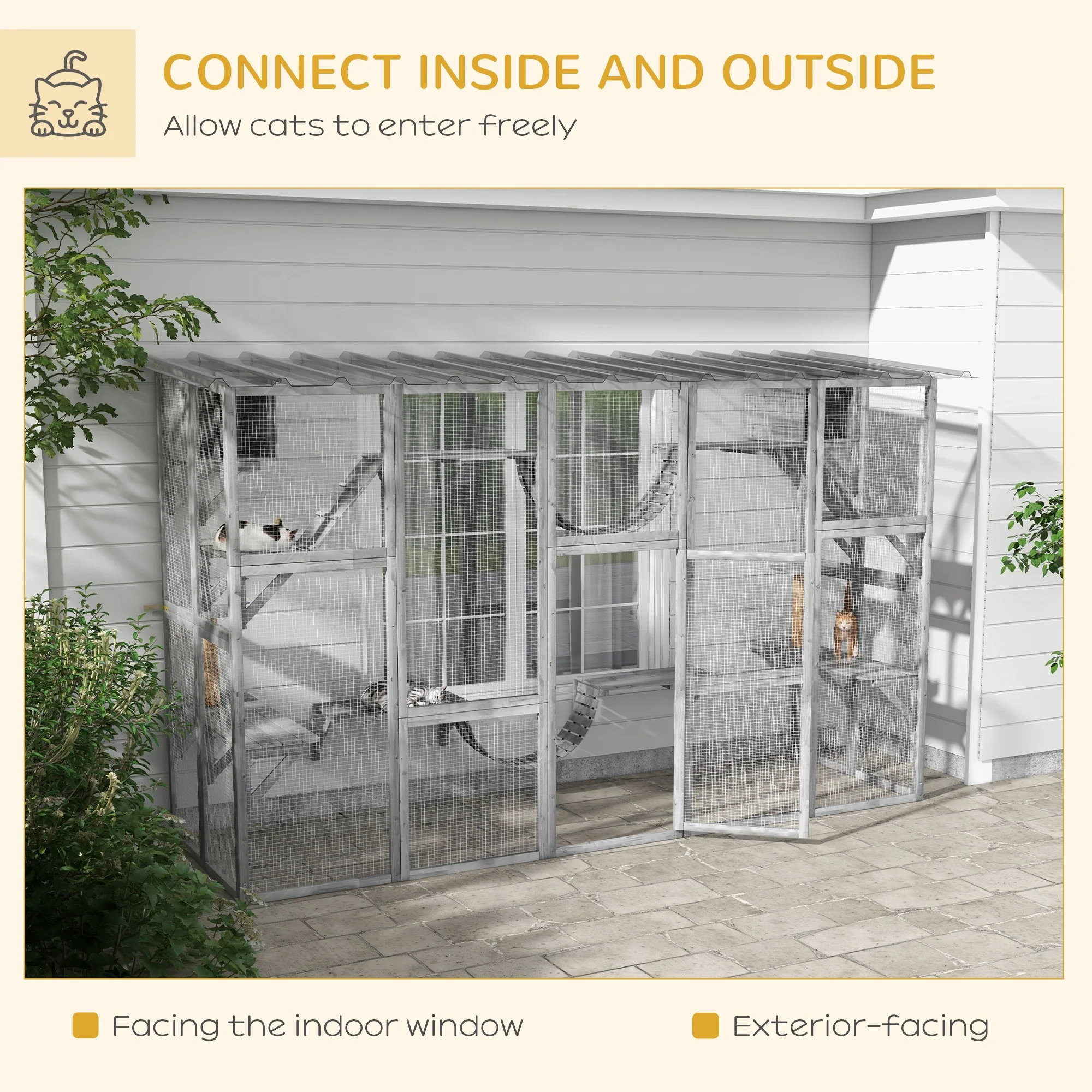 Large Outdoor Catio, Condos, Platforms, Doors, Ladders, Weather-Resistant Roof, Grey - Image 4