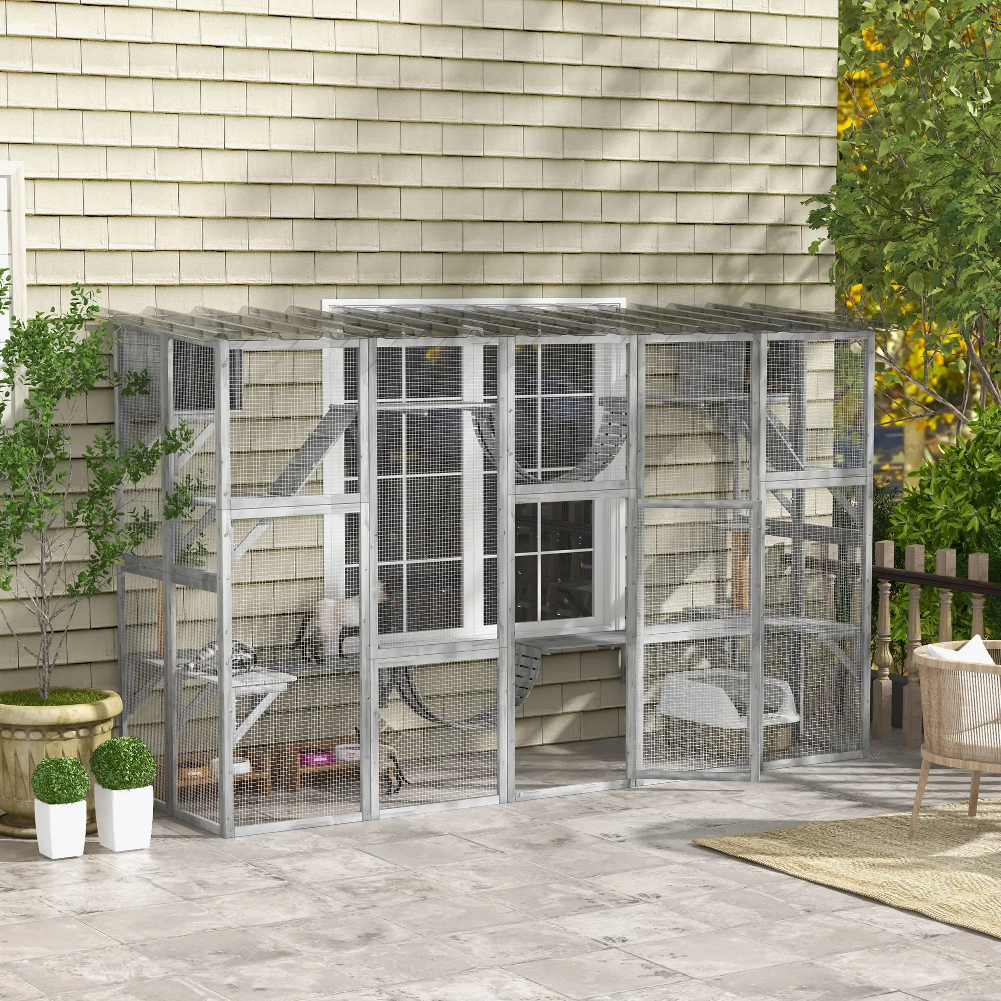 Large Outdoor Catio, Condos, Platforms, Doors, Ladders, Weather-Resistant Roof, Grey - Image 8
