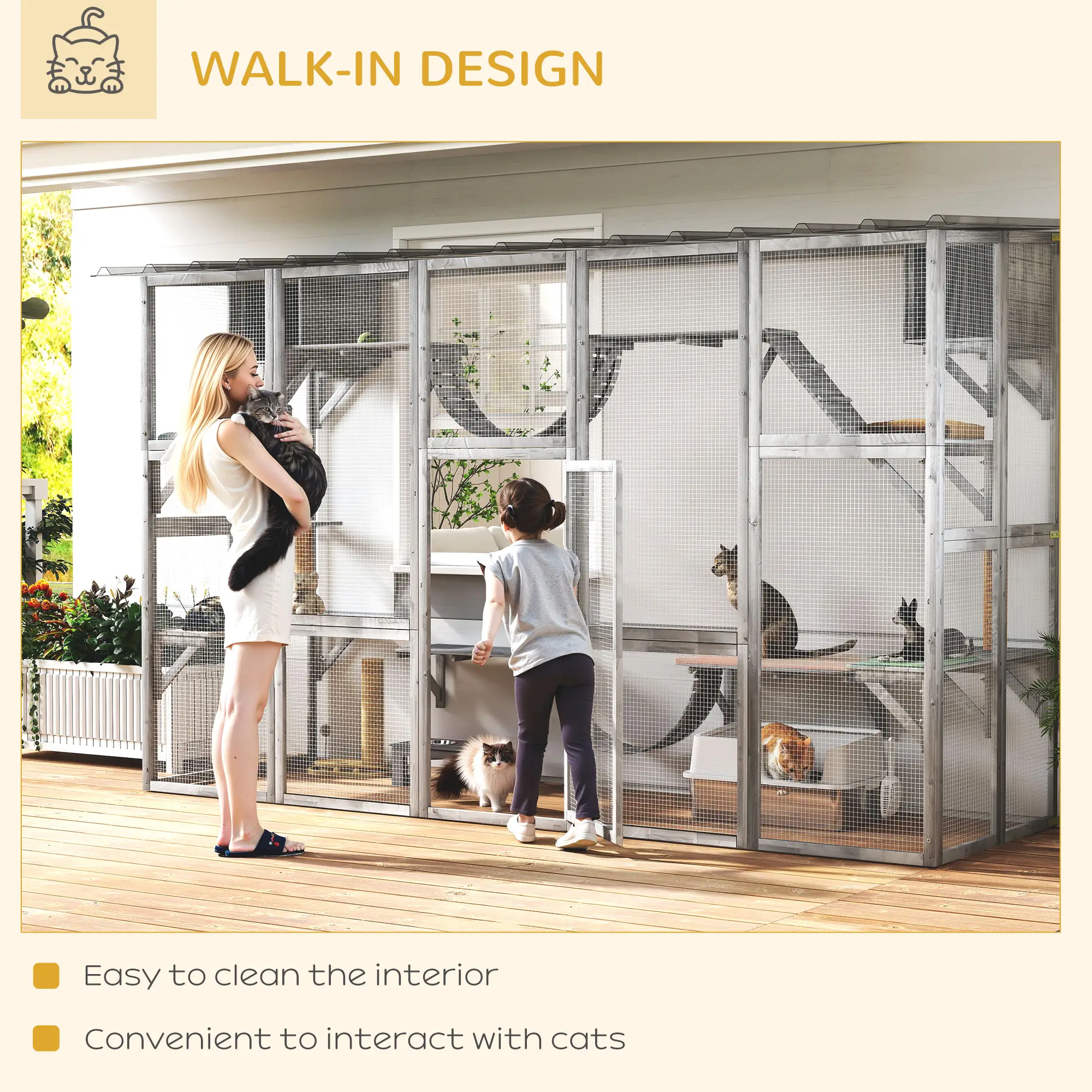 Large Outdoor Catio, Condos, Platforms, Doors, Ladders, Weather-Resistant Roof, Grey - Image 9