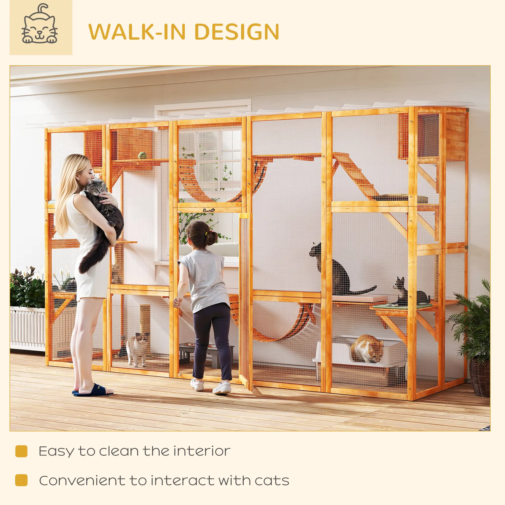 Large Outdoor Catio, Condos, Platforms, Doors, Ladders, Weather-Resistant Roof, Orange - Image 9