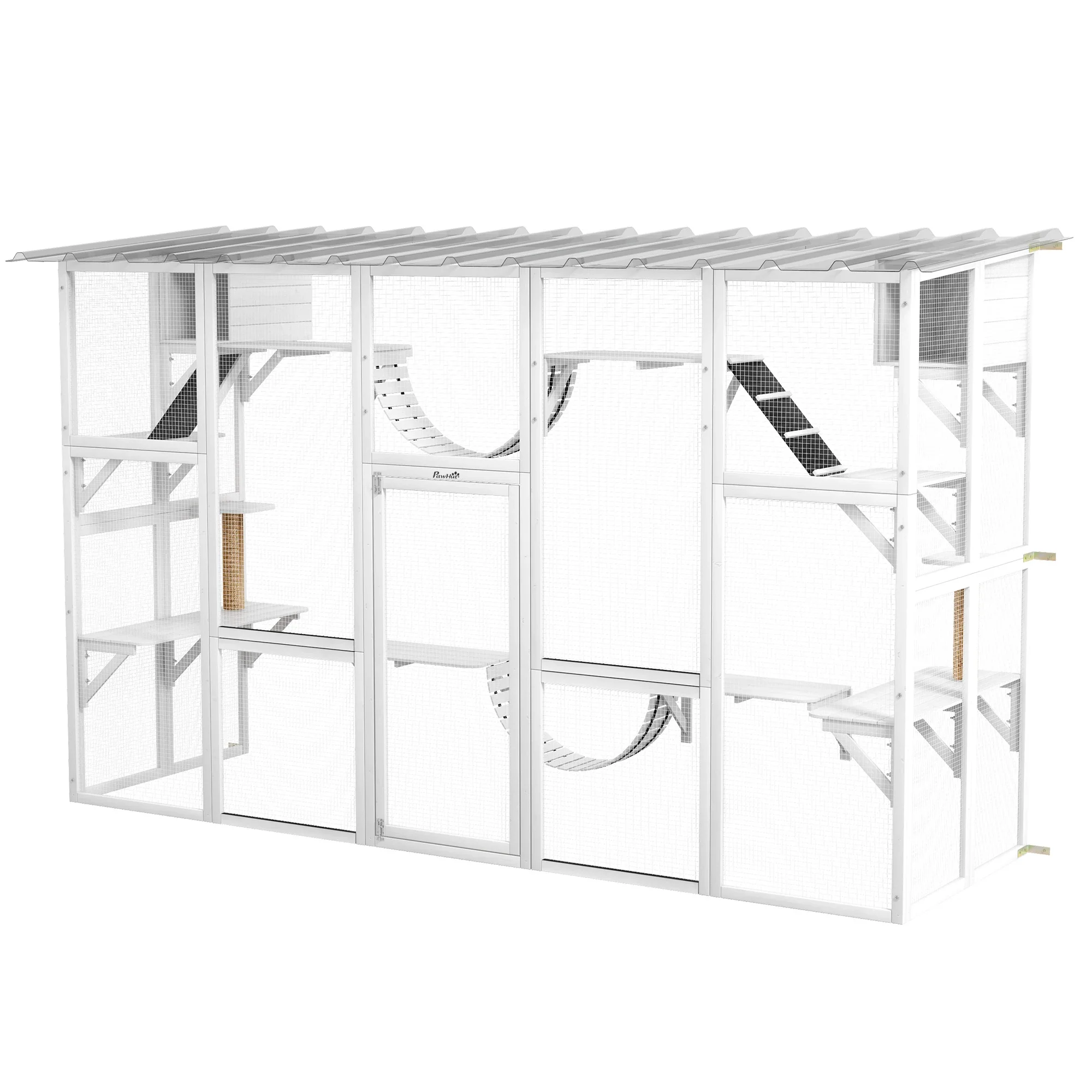 Large Outdoor Catio, Condos, Platforms, Doors, Ladders, Weather-Resistant Roof, White