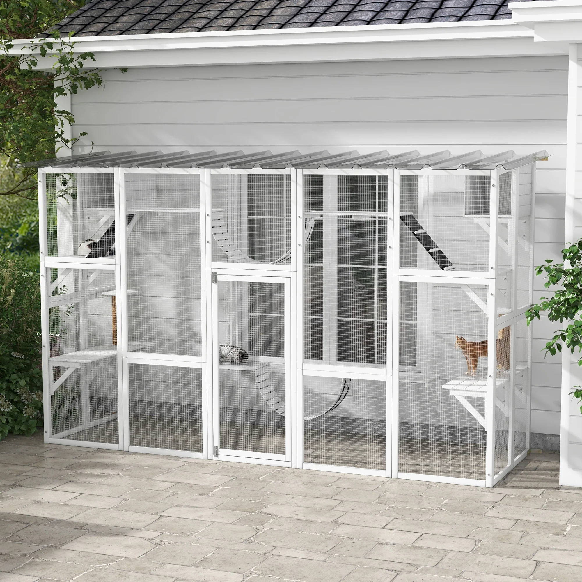 Large Outdoor Catio, Condos, Platforms, Doors, Ladders, Weather-Resistant Roof, White - Image 2