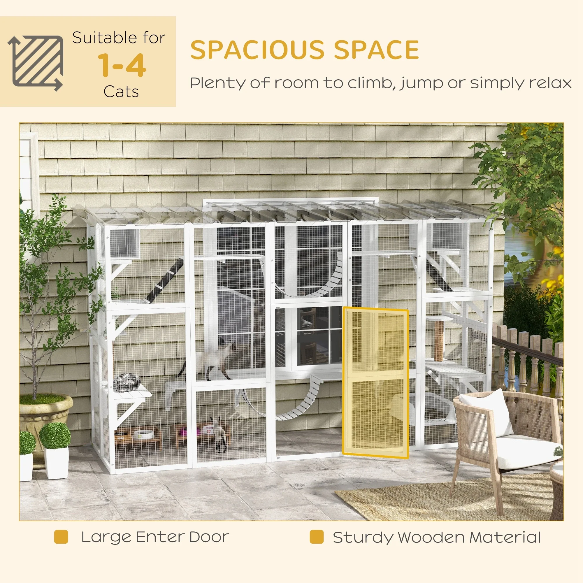 Large Outdoor Catio, Condos, Platforms, Doors, Ladders, Weather-Resistant Roof, White - Image 7