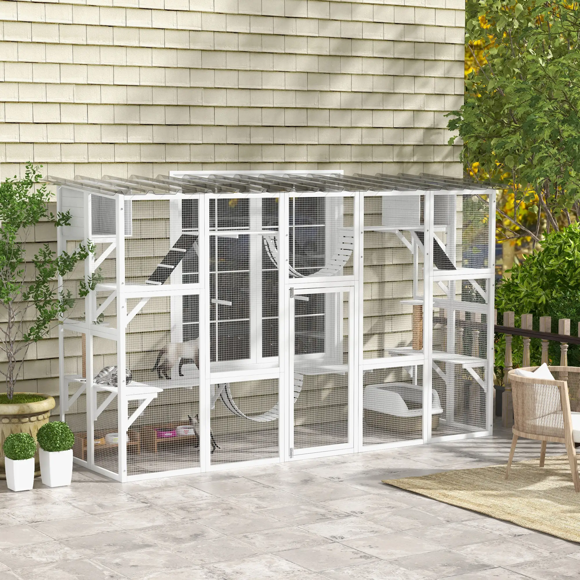 Large Outdoor Catio, Condos, Platforms, Doors, Ladders, Weather-Resistant Roof, White - Image 8