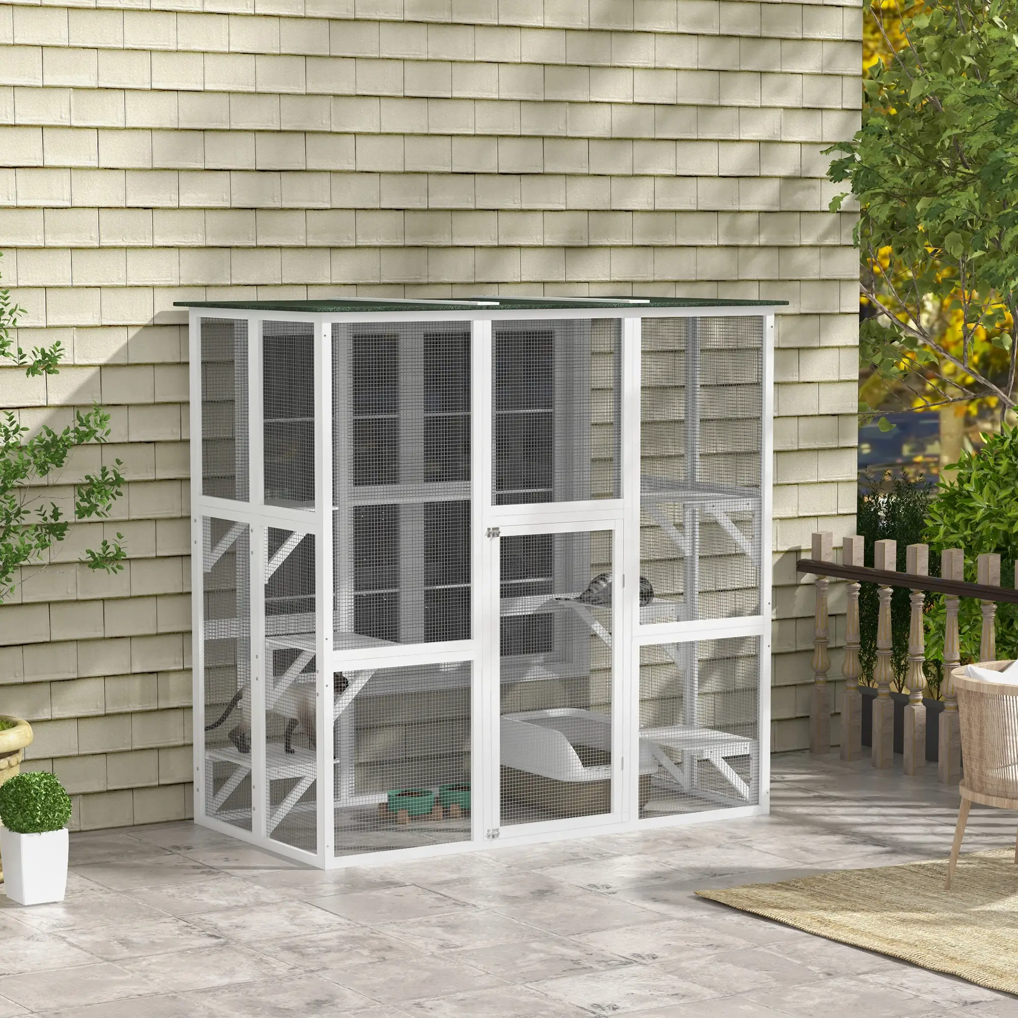 Large Outdoor Catio Enclosure, Wooden Cat Patio, 70.9" x 38.6" x 70.9", White - Image 2