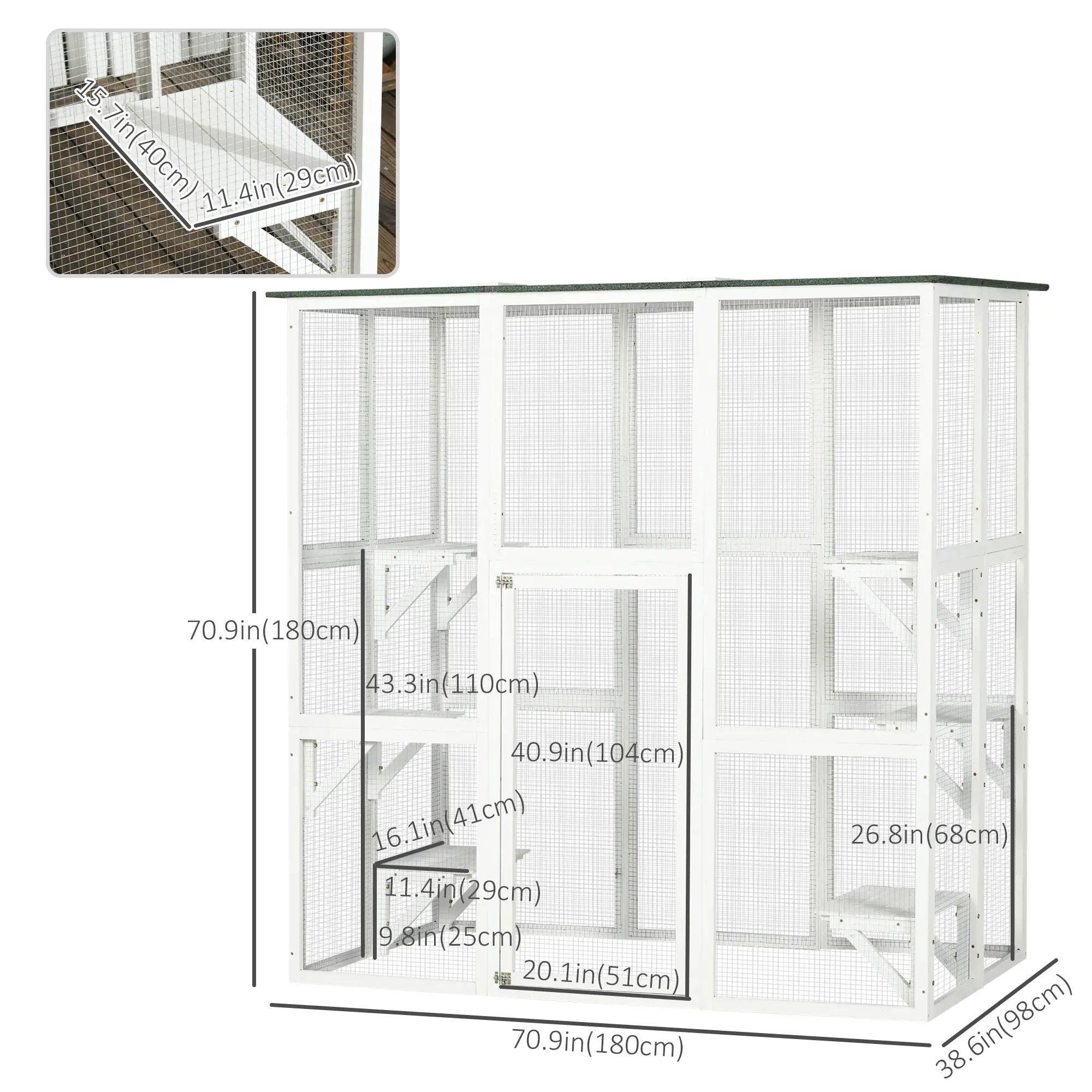 Large Outdoor Catio Enclosure, Wooden Cat Patio, 70.9" x 38.6" x 70.9", White - Image 3