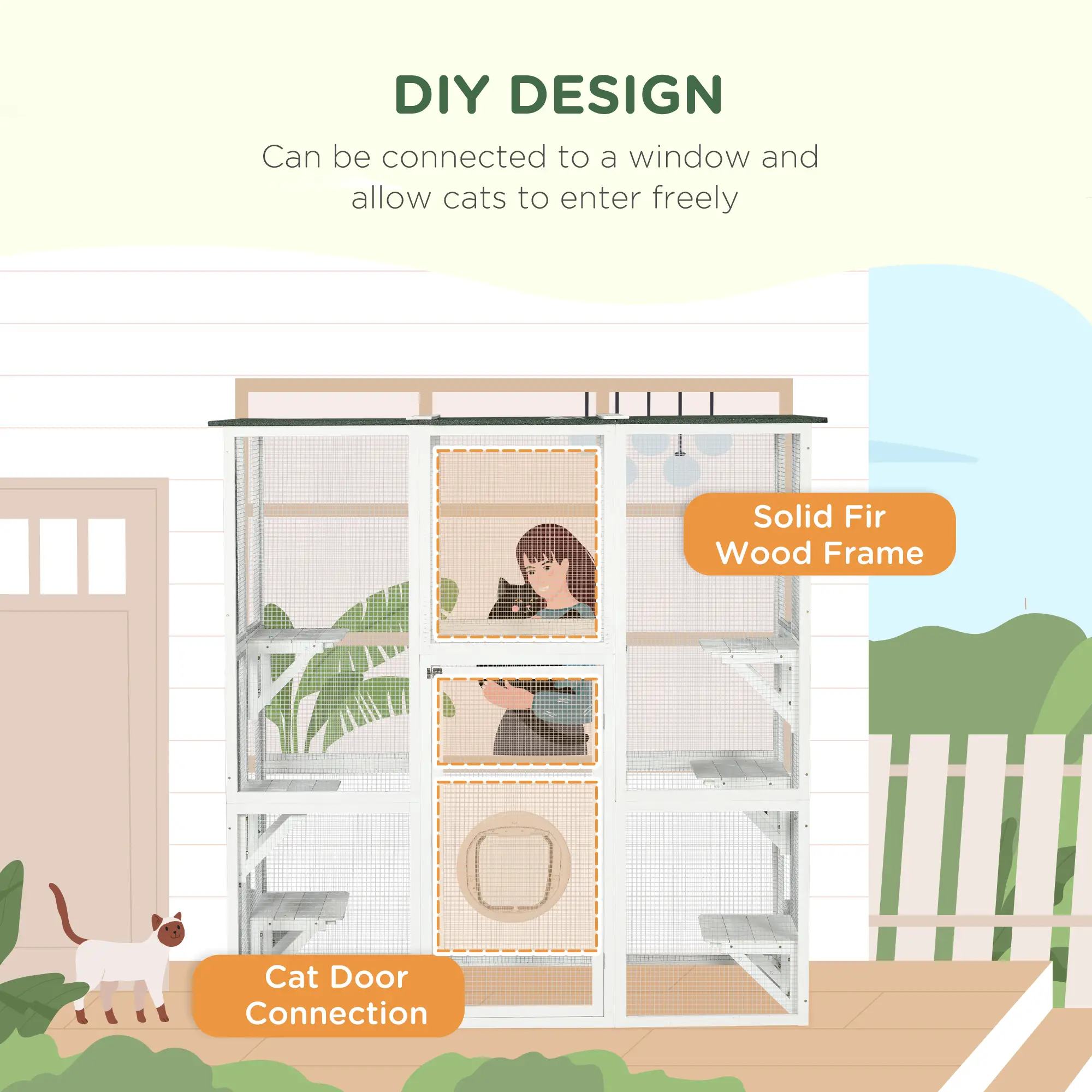 Large Outdoor Catio Enclosure, Wooden Cat Patio, 70.9" x 38.6" x 70.9", White - Image 4