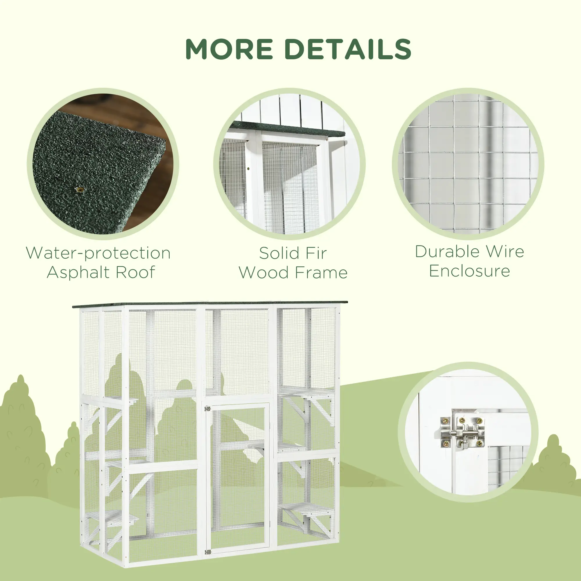Large Outdoor Catio Enclosure, Wooden Cat Patio, 70.9" x 38.6" x 70.9", White - Image 5