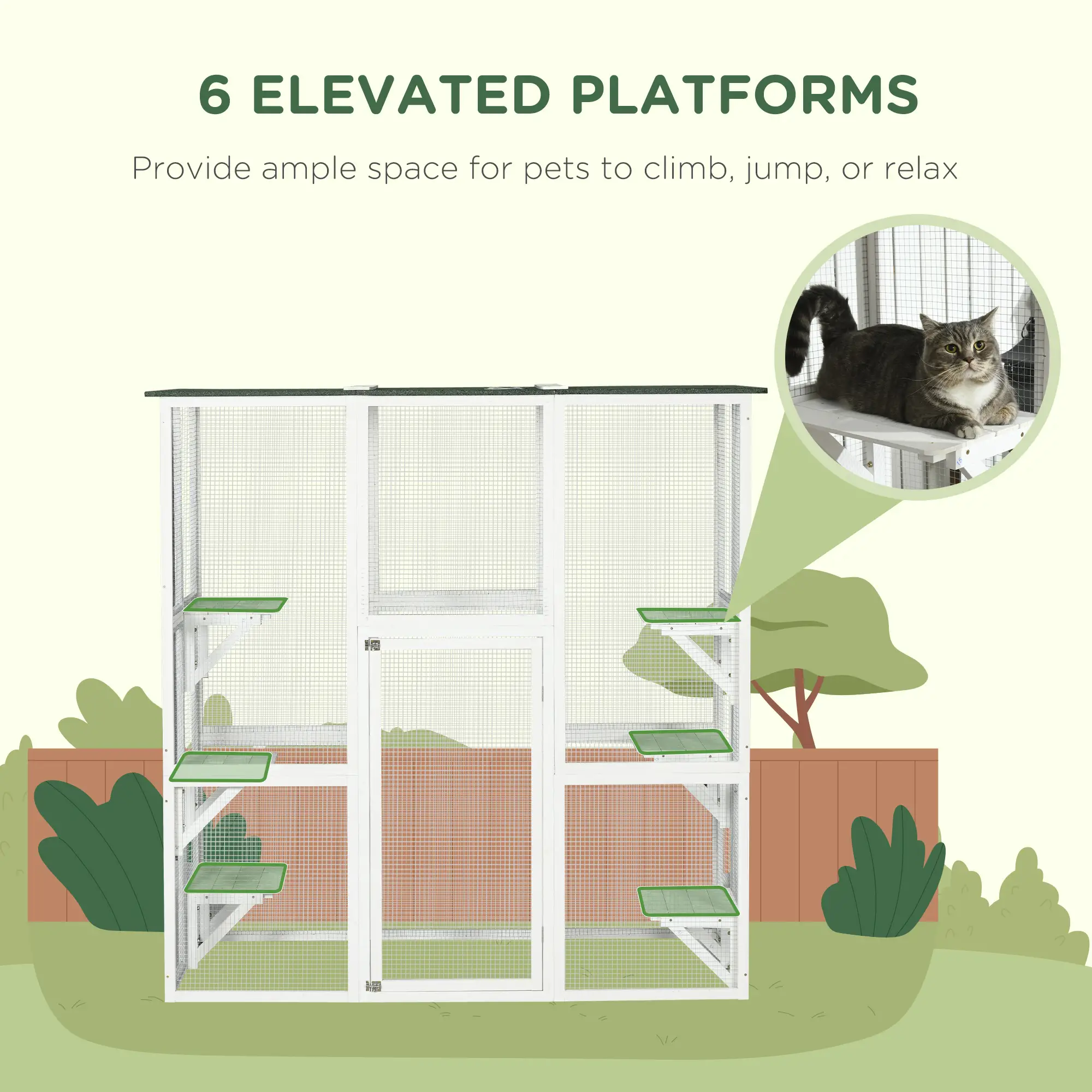 Large Outdoor Catio Enclosure, Wooden Cat Patio, 70.9" x 38.6" x 70.9", White - Image 6