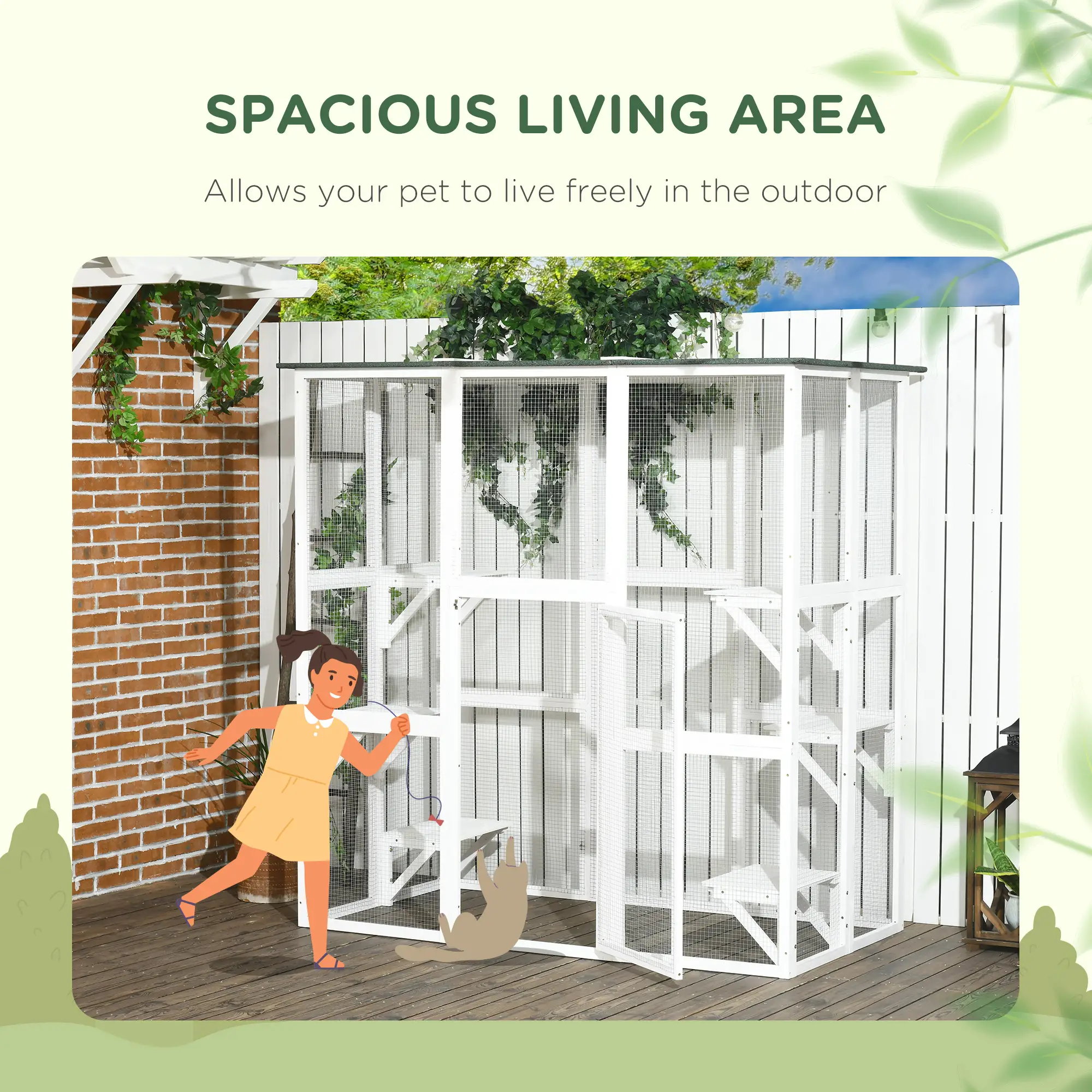 Large Outdoor Catio Enclosure, Wooden Cat Patio, 70.9" x 38.6" x 70.9", White - Image 7