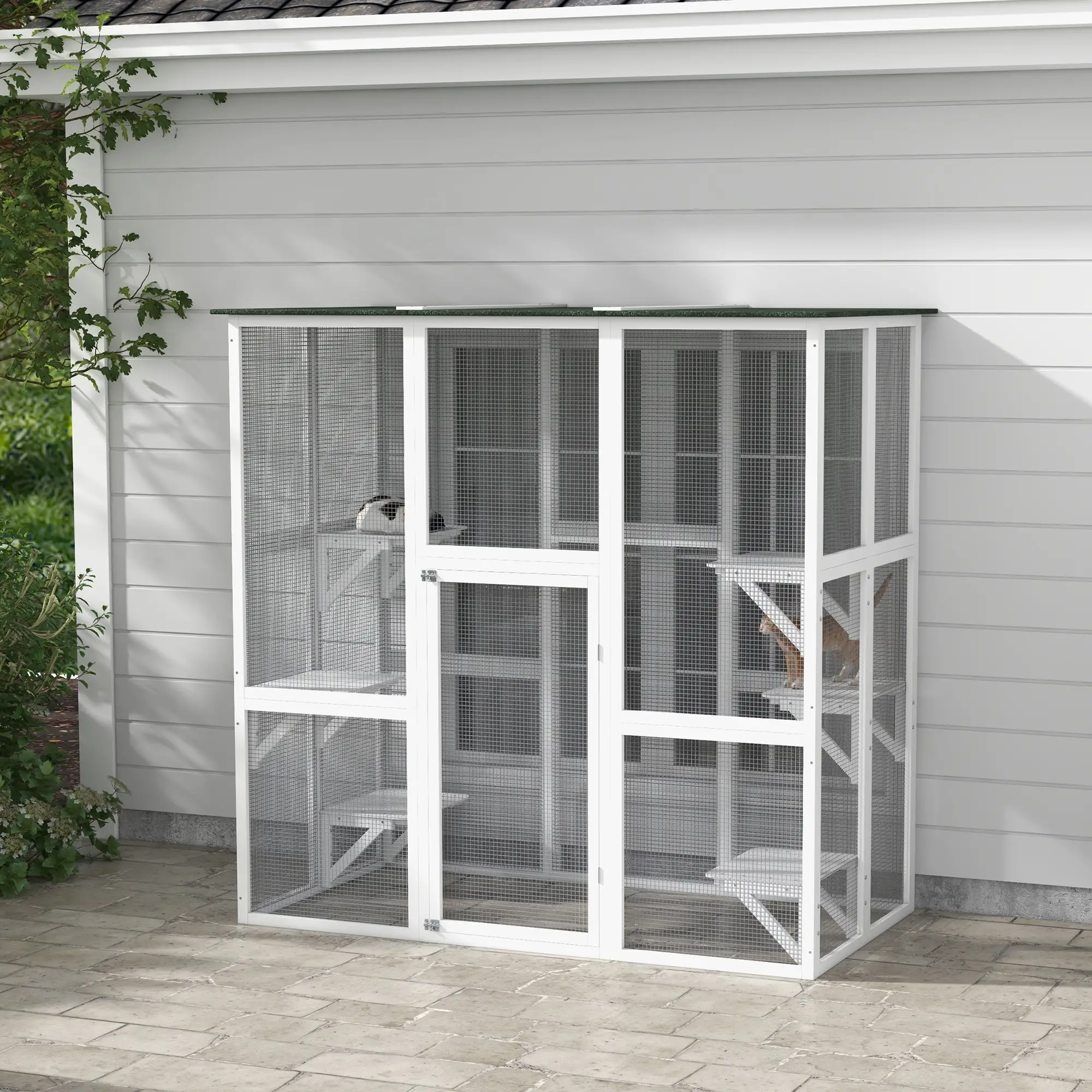 Large Outdoor Catio Enclosure, Wooden Cat Patio, 70.9" x 38.6" x 70.9", White - Image 8