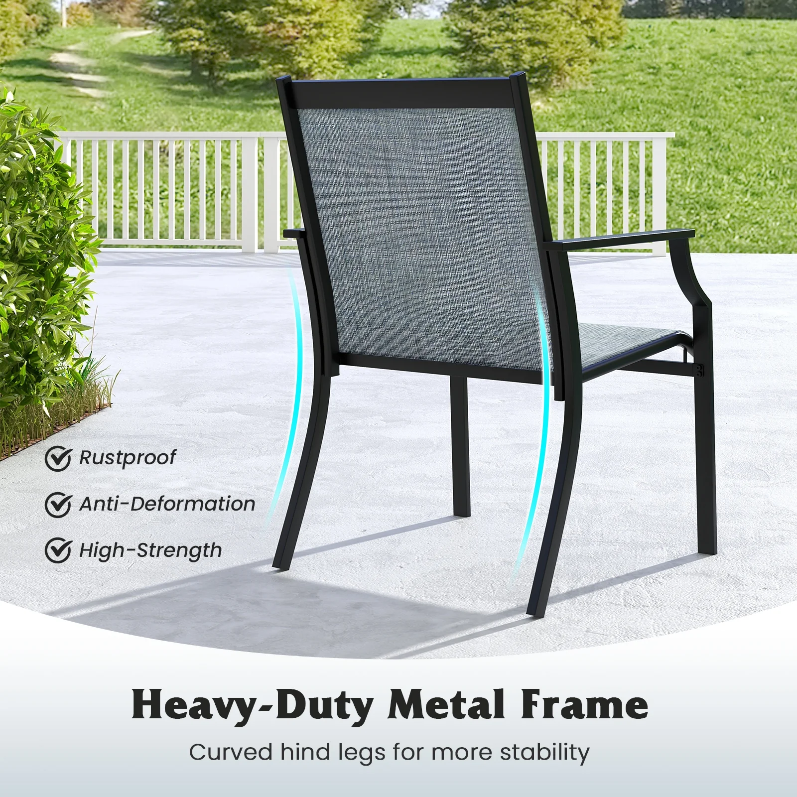 Large Outdoor Patio Dining Chairs, 2 Piece Set, Blue - Image 7