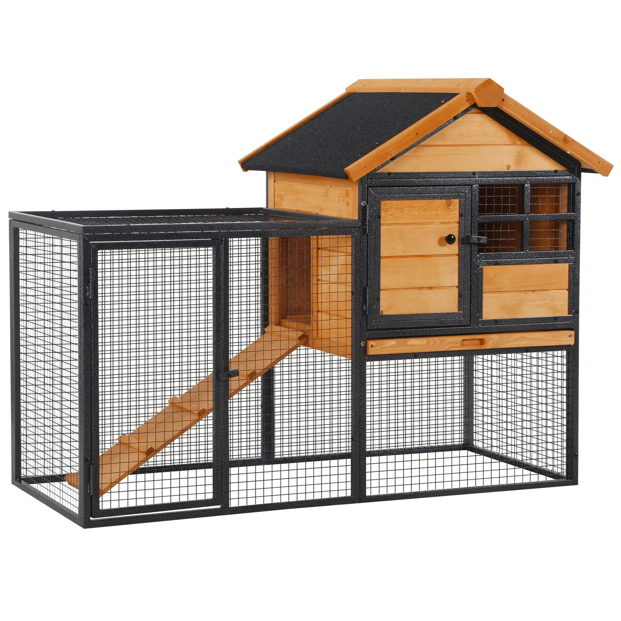 Large Rabbit Hutch, Bunny Cage Pet House, Slide-Out Tray, Lockable Door, Water-Resistant Roof, 48"x25"x36"