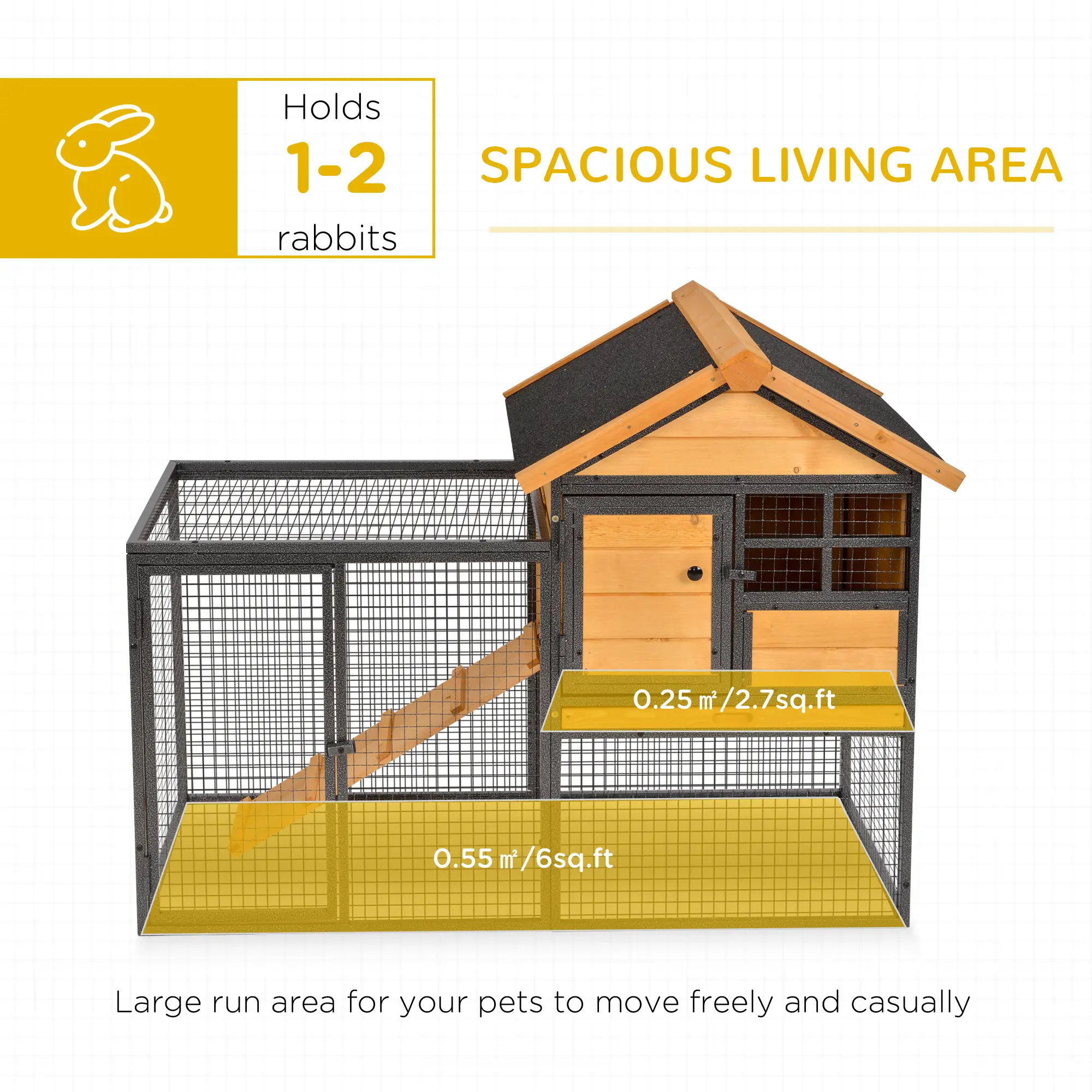 Large Rabbit Hutch, Bunny Cage Pet House, Slide-Out Tray, Lockable Door, Water-Resistant Roof, 48"x25"x36" - Image 4