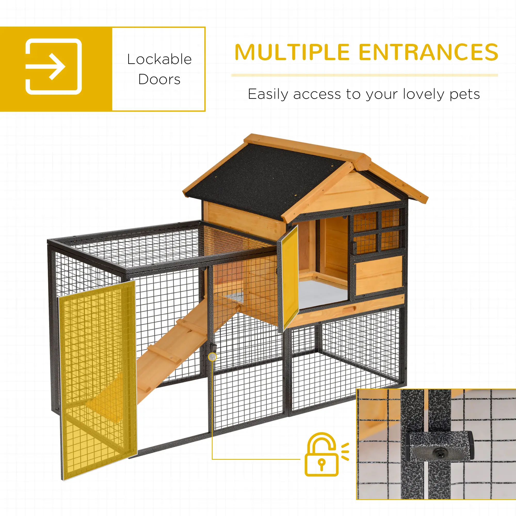 Large Rabbit Hutch, Bunny Cage Pet House, Slide-Out Tray, Lockable Door, Water-Resistant Roof, 48"x25"x36" - Image 5