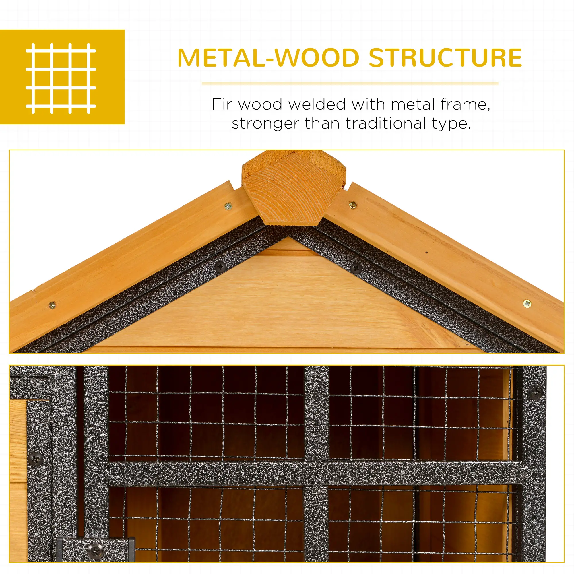 Large Rabbit Hutch, Bunny Cage Pet House, Slide-Out Tray, Lockable Door, Water-Resistant Roof, 48"x25"x36" - Image 6