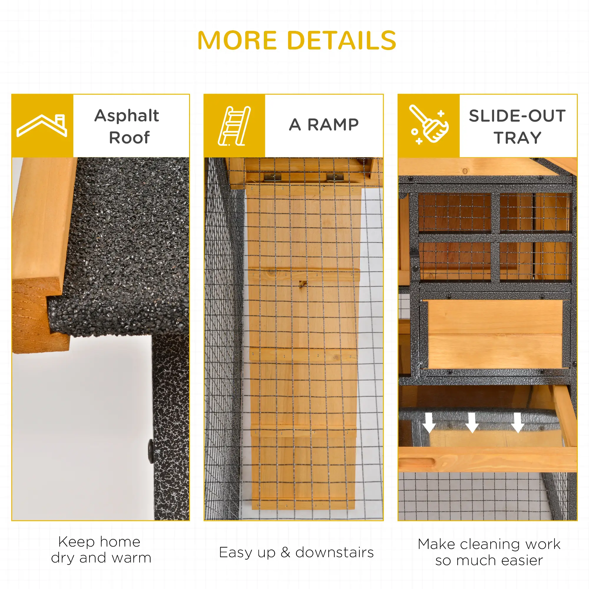 Large Rabbit Hutch, Bunny Cage Pet House, Slide-Out Tray, Lockable Door, Water-Resistant Roof, 48"x25"x36" - Image 7