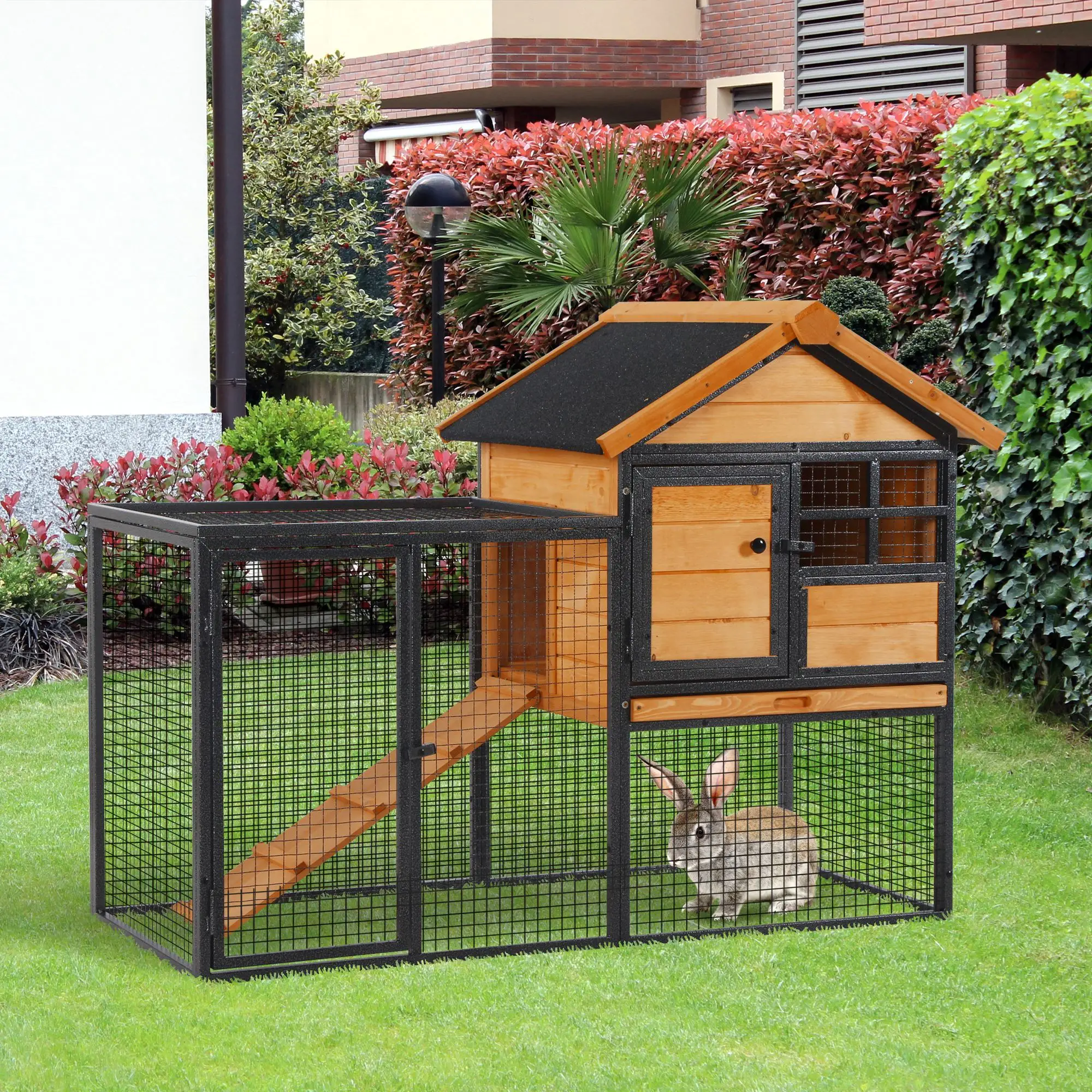 Large Rabbit Hutch, Bunny Cage Pet House, Slide-Out Tray, Lockable Door, Water-Resistant Roof, 48"x25"x36" - Image 8