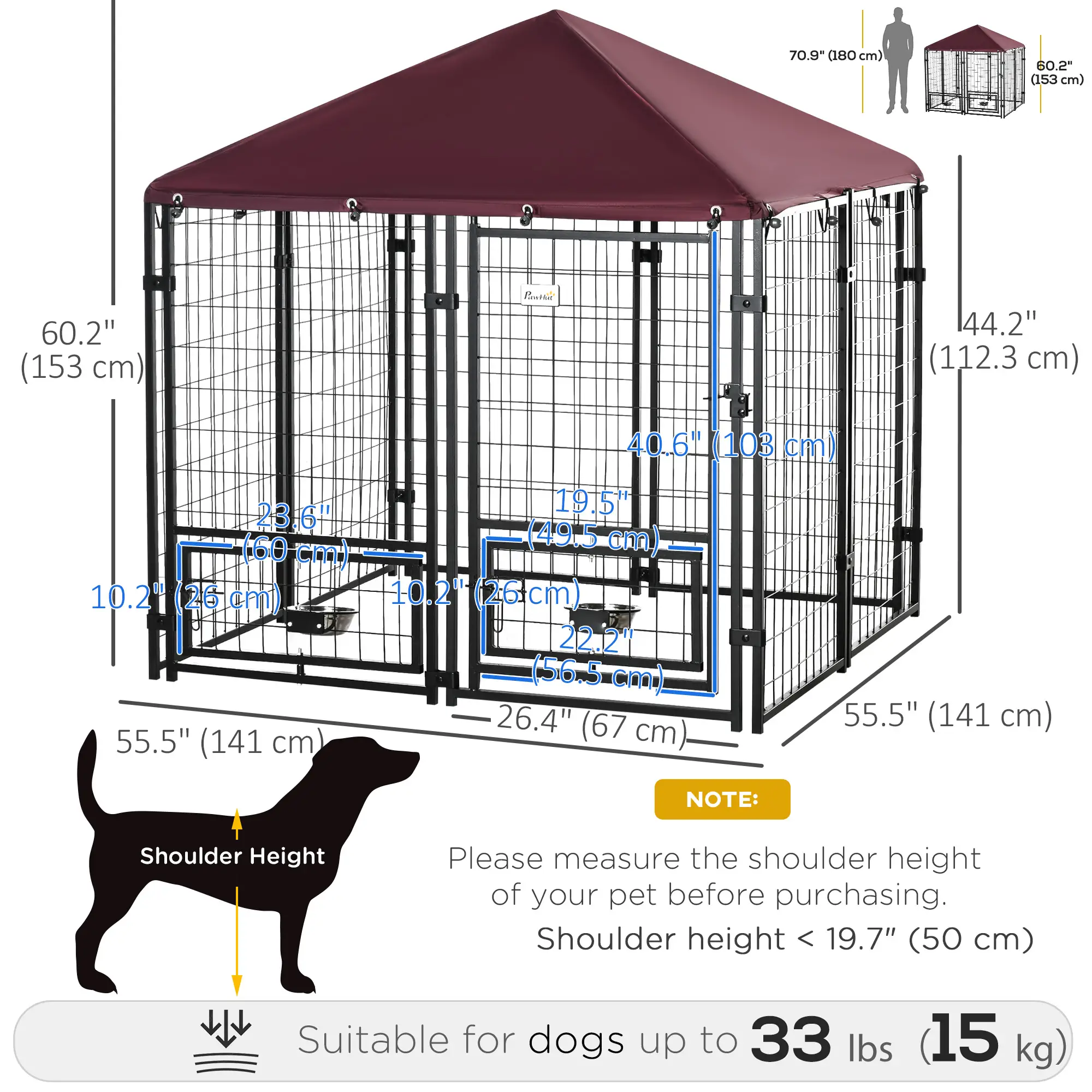 Large Steel Dog Kennel, 4.6ft x 4.6ft x 5ft, Lockable Playpen, UV-Resistant Canopy - Image 3