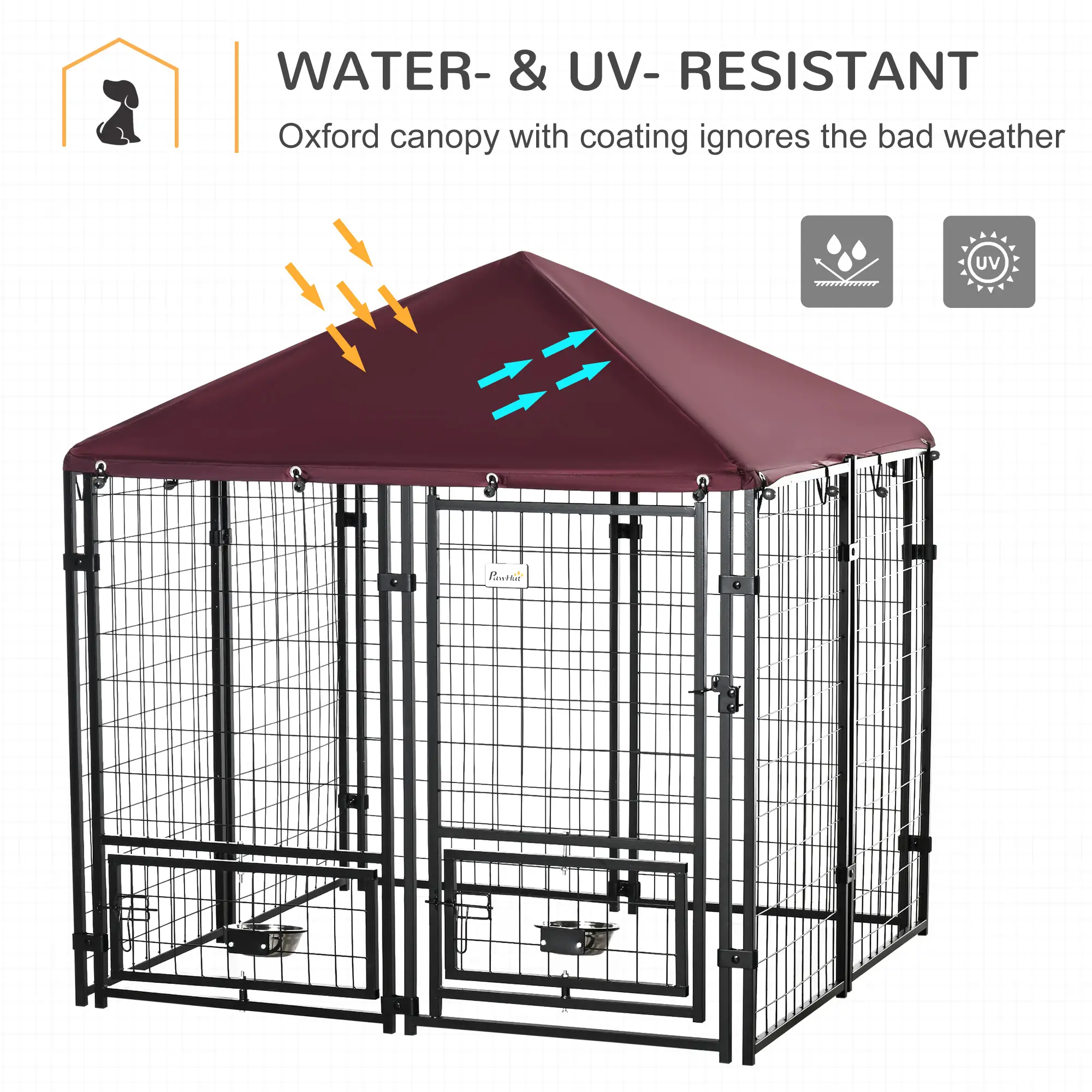Large Steel Dog Kennel, 4.6ft x 4.6ft x 5ft, Lockable Playpen, UV-Resistant Canopy - Image 4