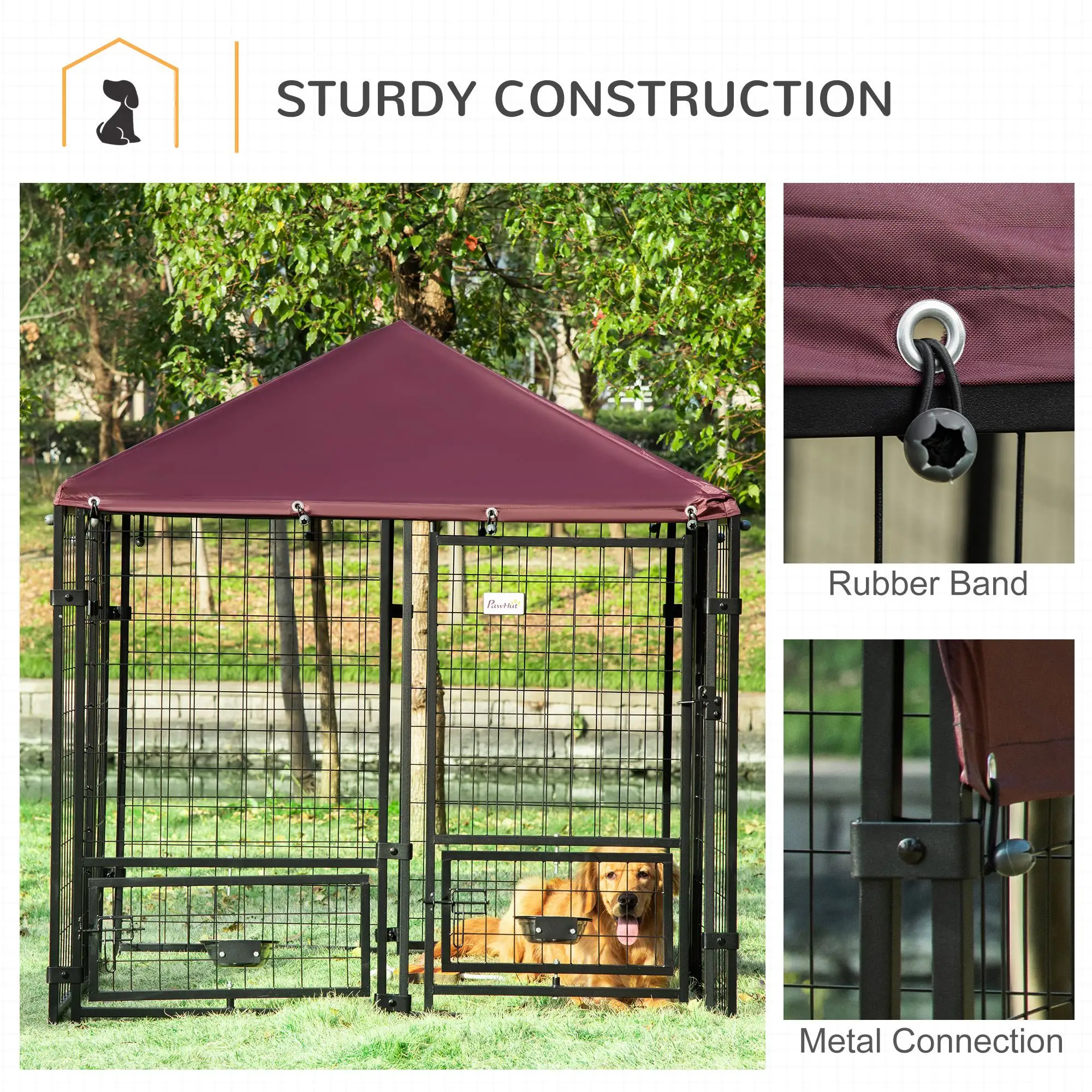 Large Steel Dog Kennel, 4.6ft x 4.6ft x 5ft, Lockable Playpen, UV-Resistant Canopy - Image 6