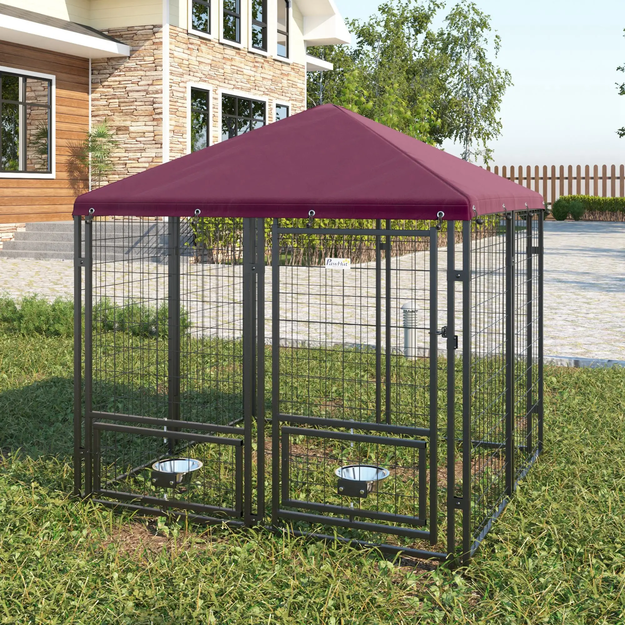 Large Steel Dog Kennel, 4.6ft x 4.6ft x 5ft, Lockable Playpen, UV-Resistant Canopy - Image 8