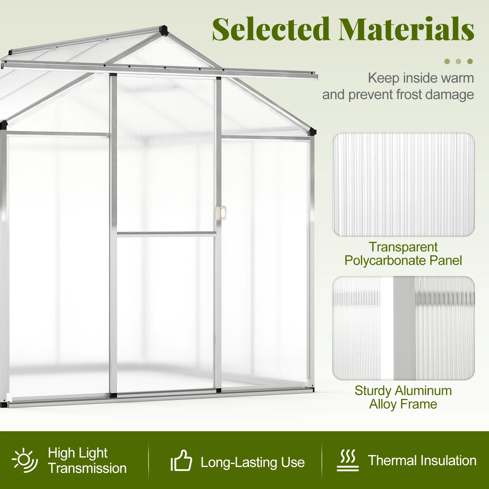 Large Walk-In Greenhouse, 6 FT, Polycarbonate Panels, Silver - Image 10