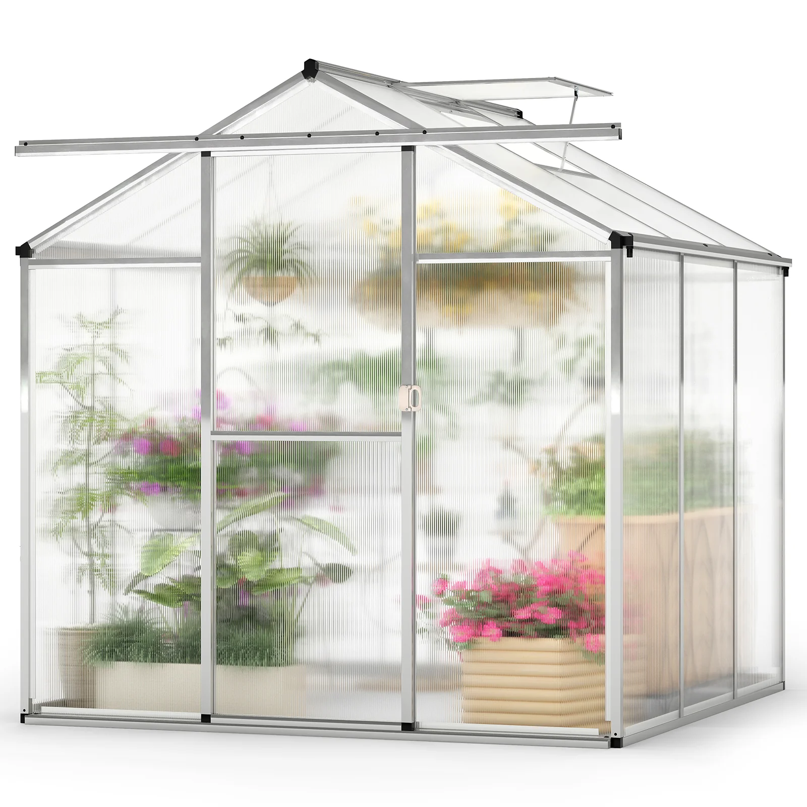 Large Walk-In Greenhouse, 6 FT, Polycarbonate Panels, Silver - Image 5