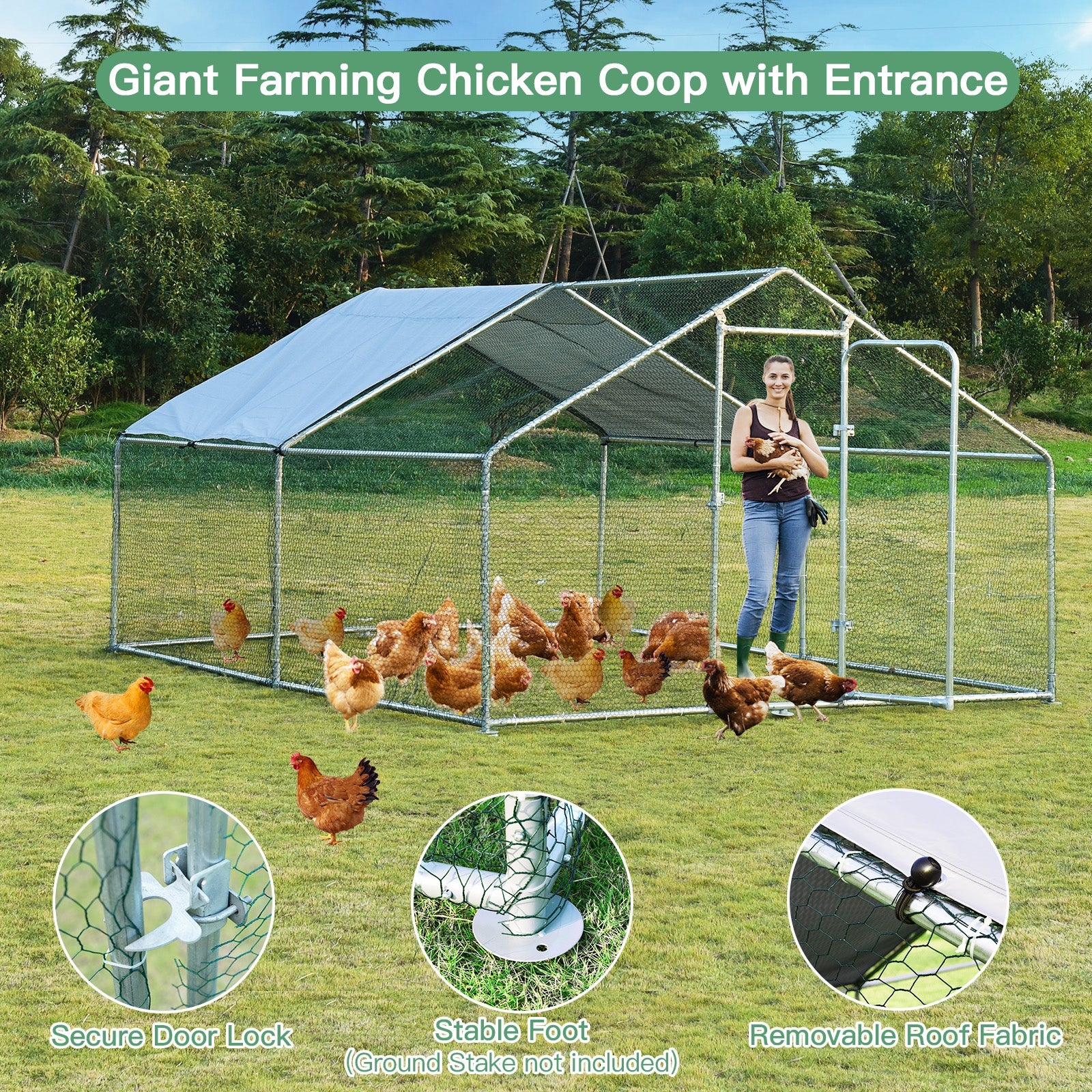 Large Walk In Shade Cage Chicken Coop, M, Silver - Image 10