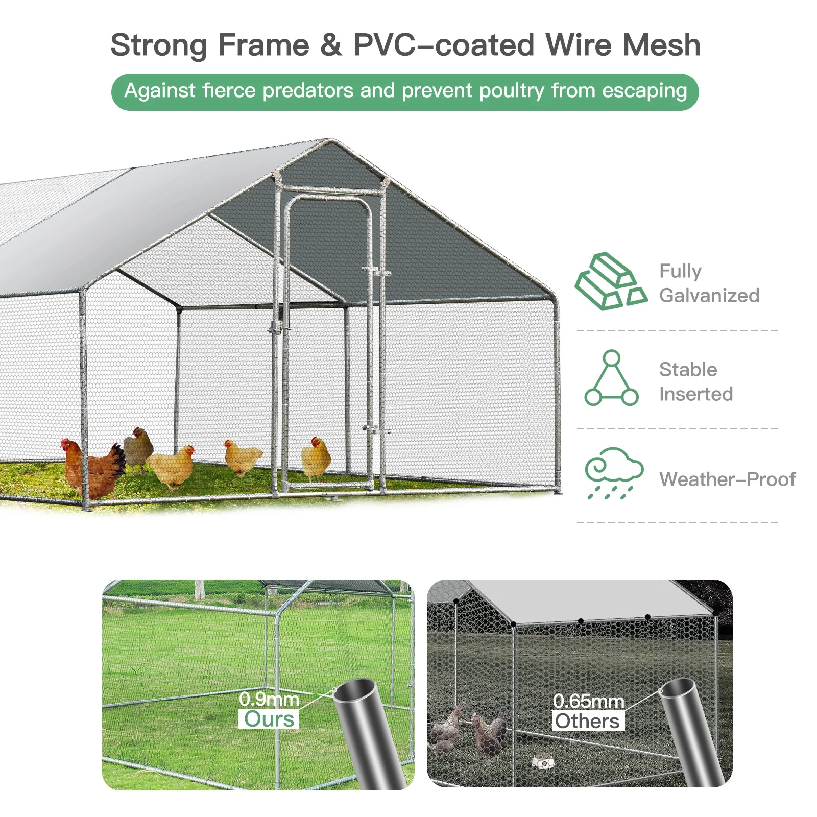 Large Walk In Shade Cage Chicken Coop, M, Silver - Image 6