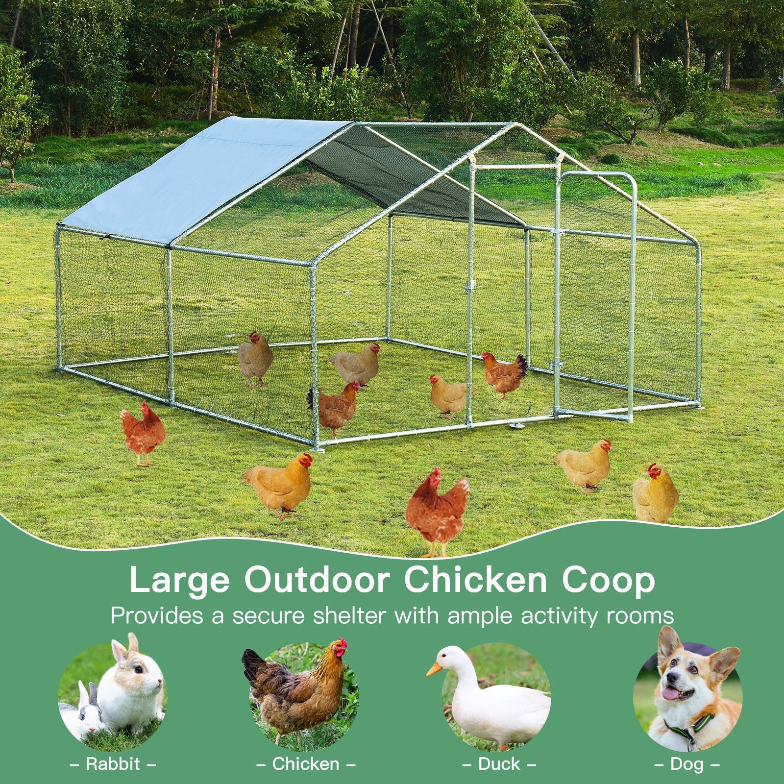 Large Walk In Shade Cage Chicken Coop, M, Silver - Image 9