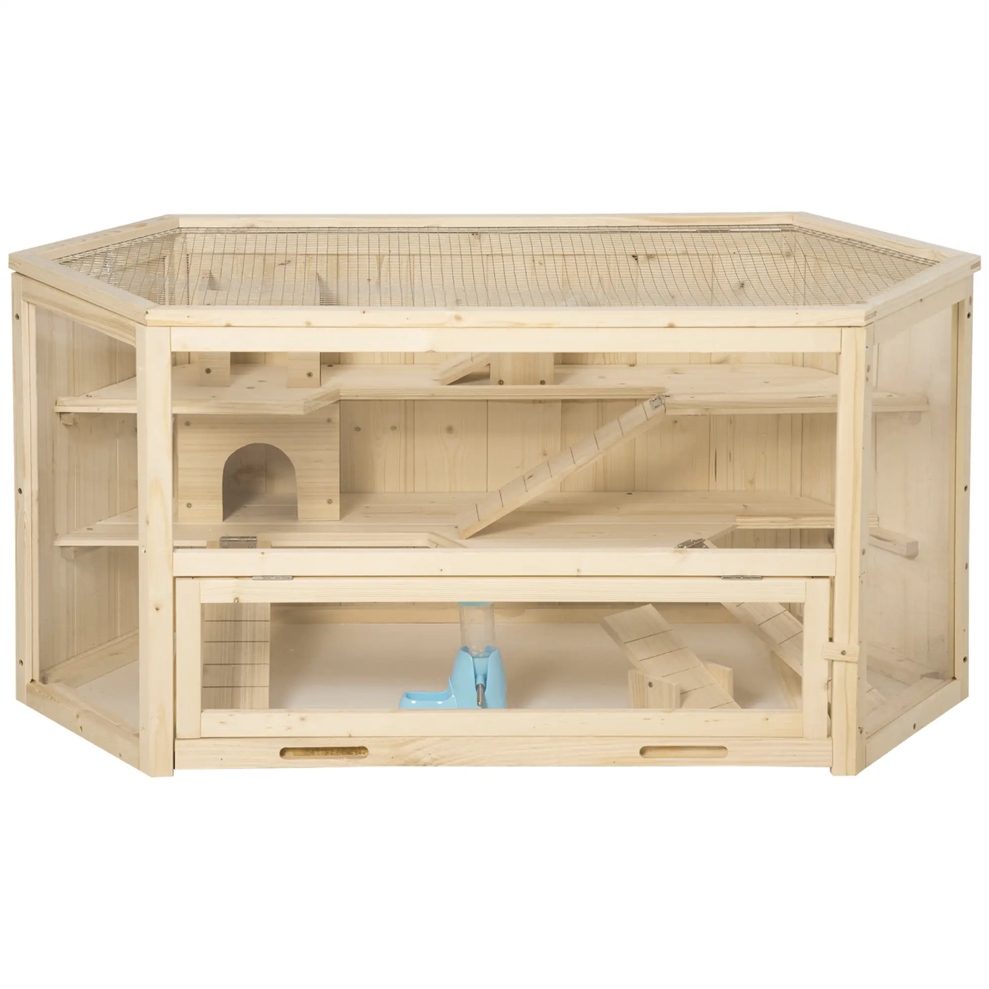 Large Wooden Hamster Cage, 3 Tier with Tray, Seesaws, Water Bottle