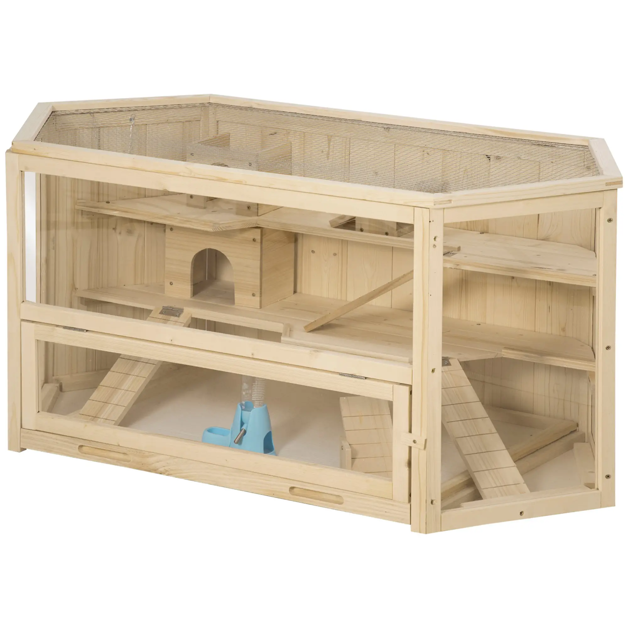 Large Wooden Hamster Cage, 3 Tier with Tray, Seesaws, Water Bottle - Image 11