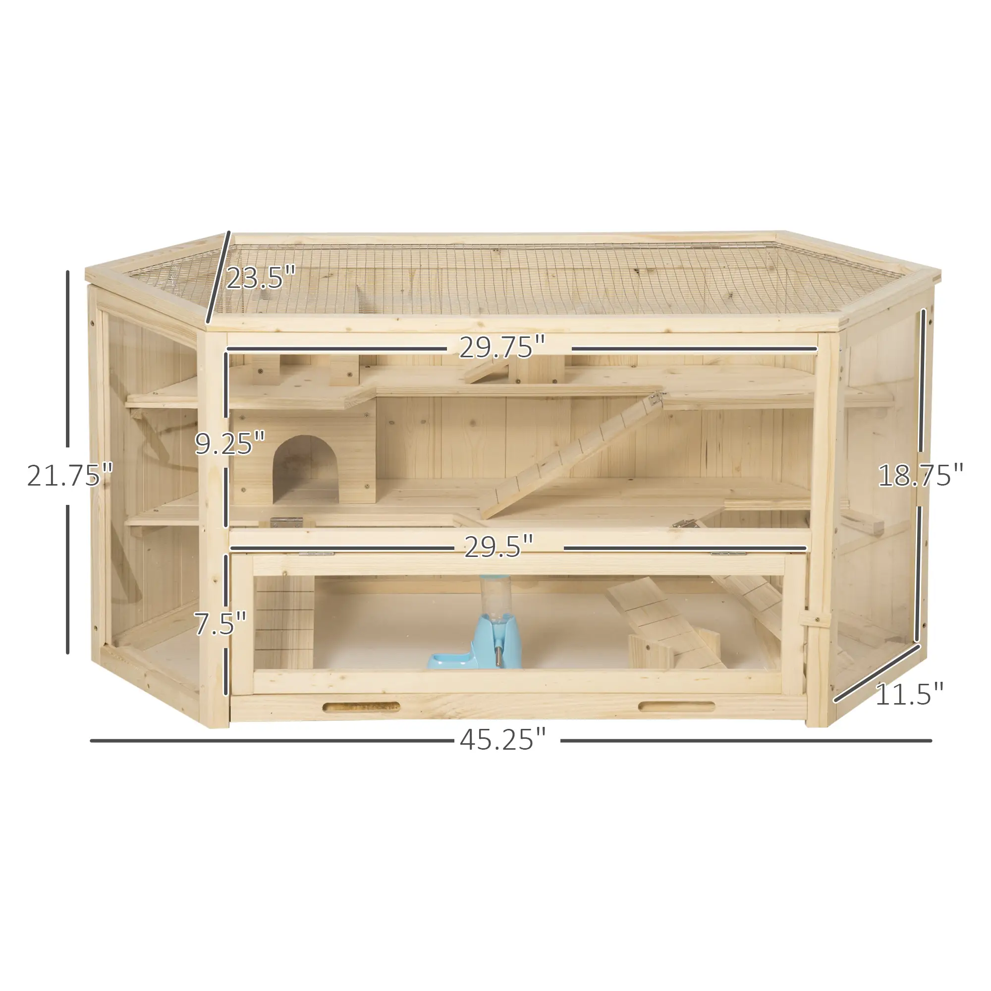 Large Wooden Hamster Cage, 3 Tier with Tray, Seesaws, Water Bottle - Image 3
