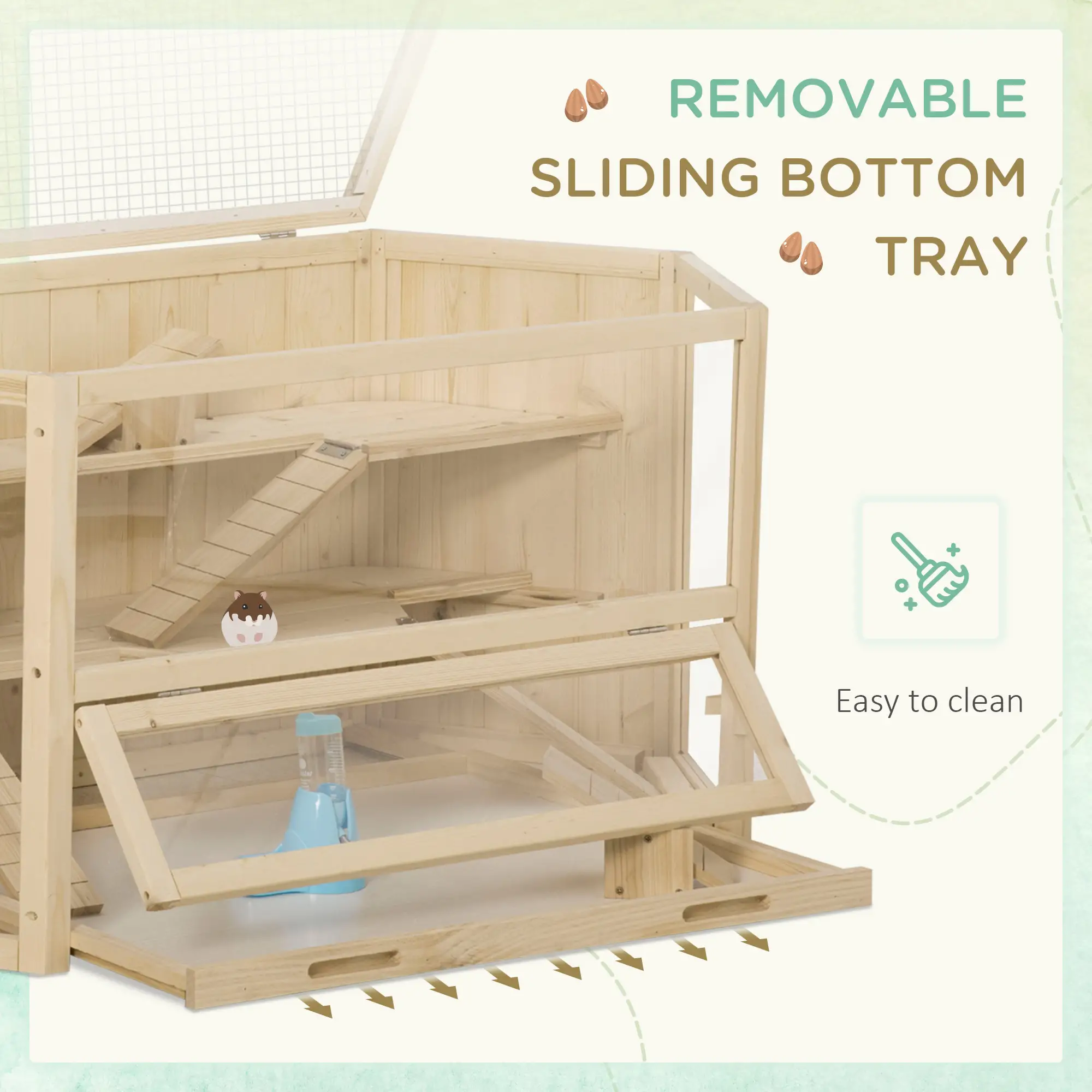 Large Wooden Hamster Cage, 3 Tier with Tray, Seesaws, Water Bottle - Image 6