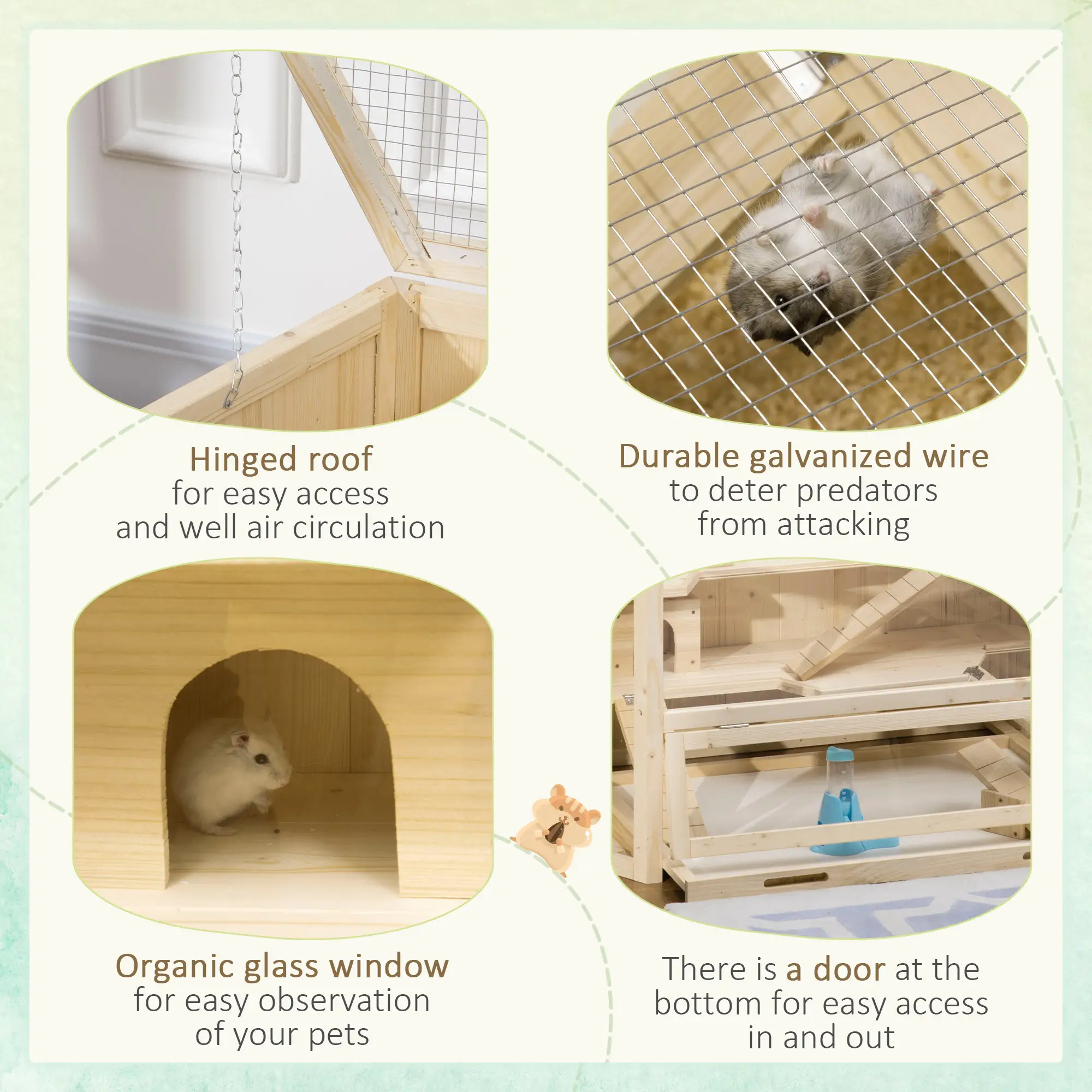 Large Wooden Hamster Cage, 3 Tier with Tray, Seesaws, Water Bottle - Image 7