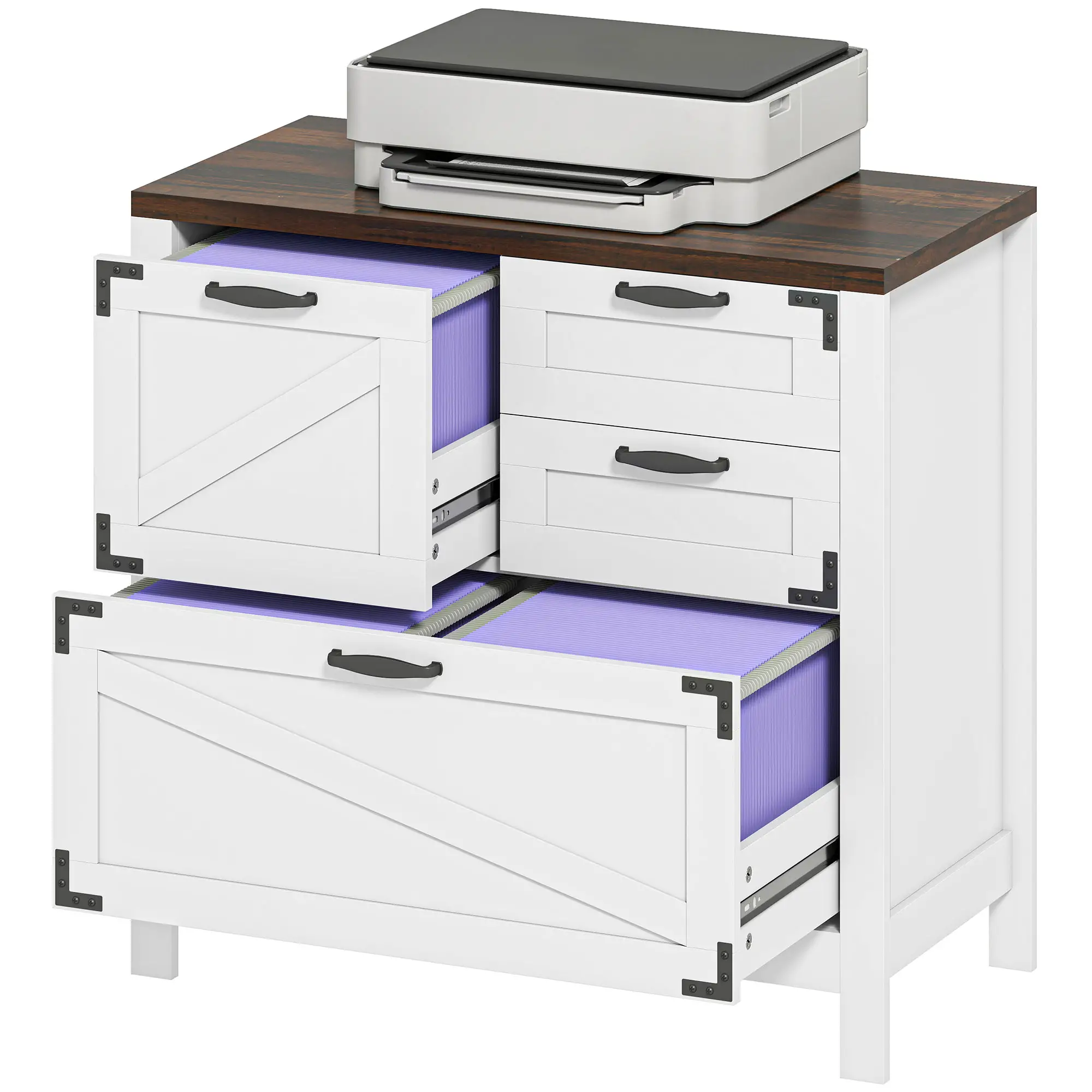 Lateral Filing Cabinet, 4 Drawers, Fits Letter/A4/Legal Files, White
