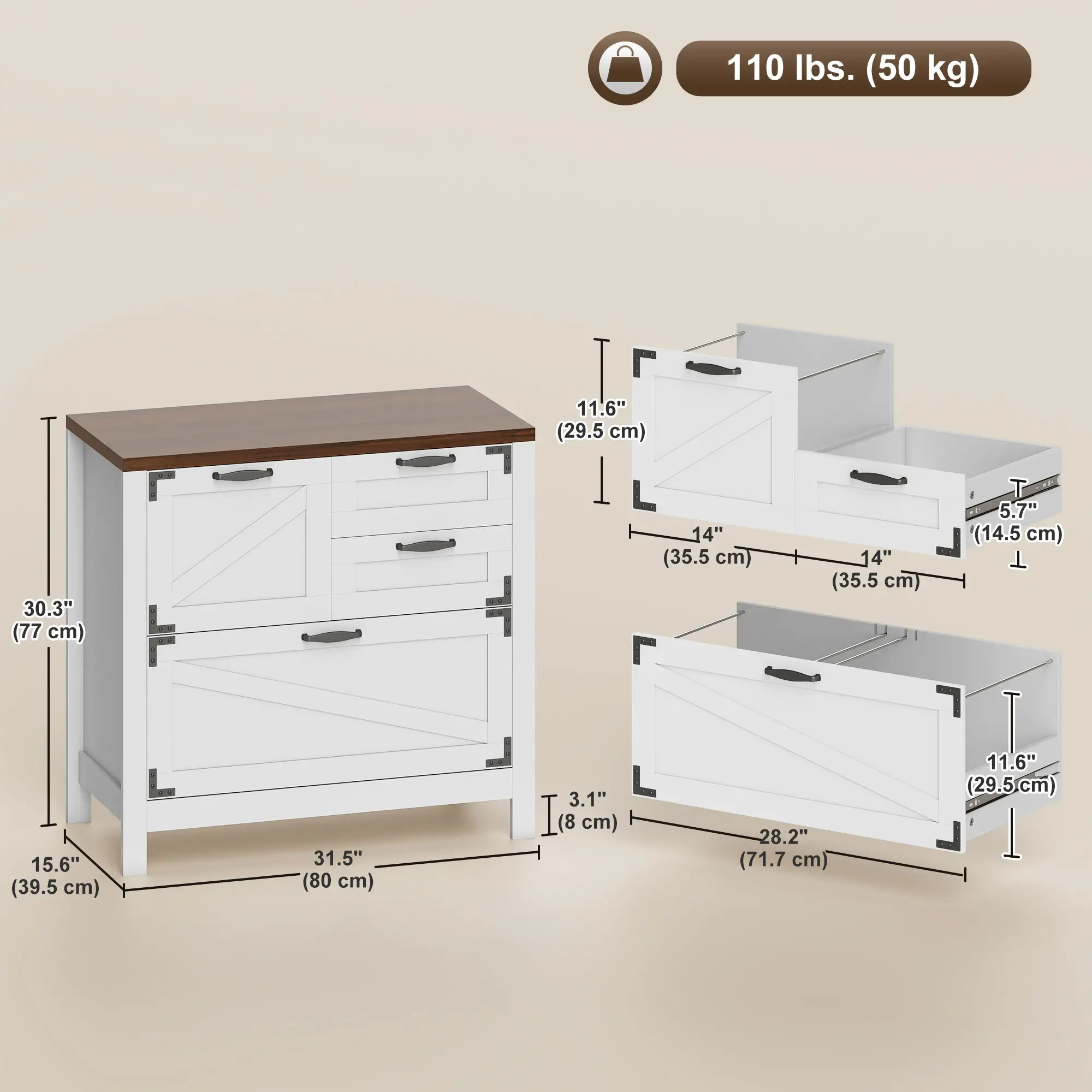 Lateral Filing Cabinet, 4 Drawers, Fits Letter/A4/Legal Files, White - Image 3