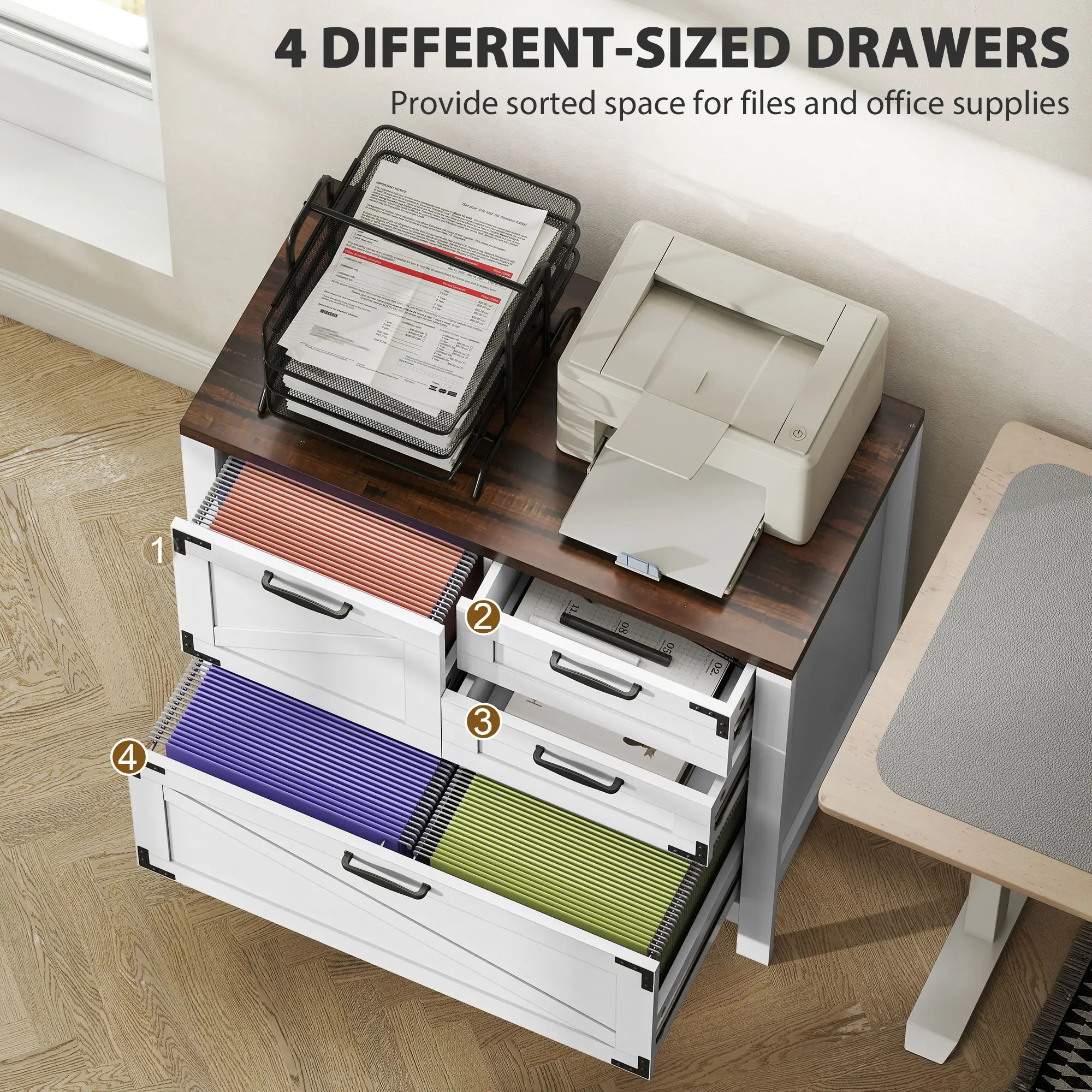 Lateral Filing Cabinet, 4 Drawers, Fits Letter/A4/Legal Files, White - Image 4