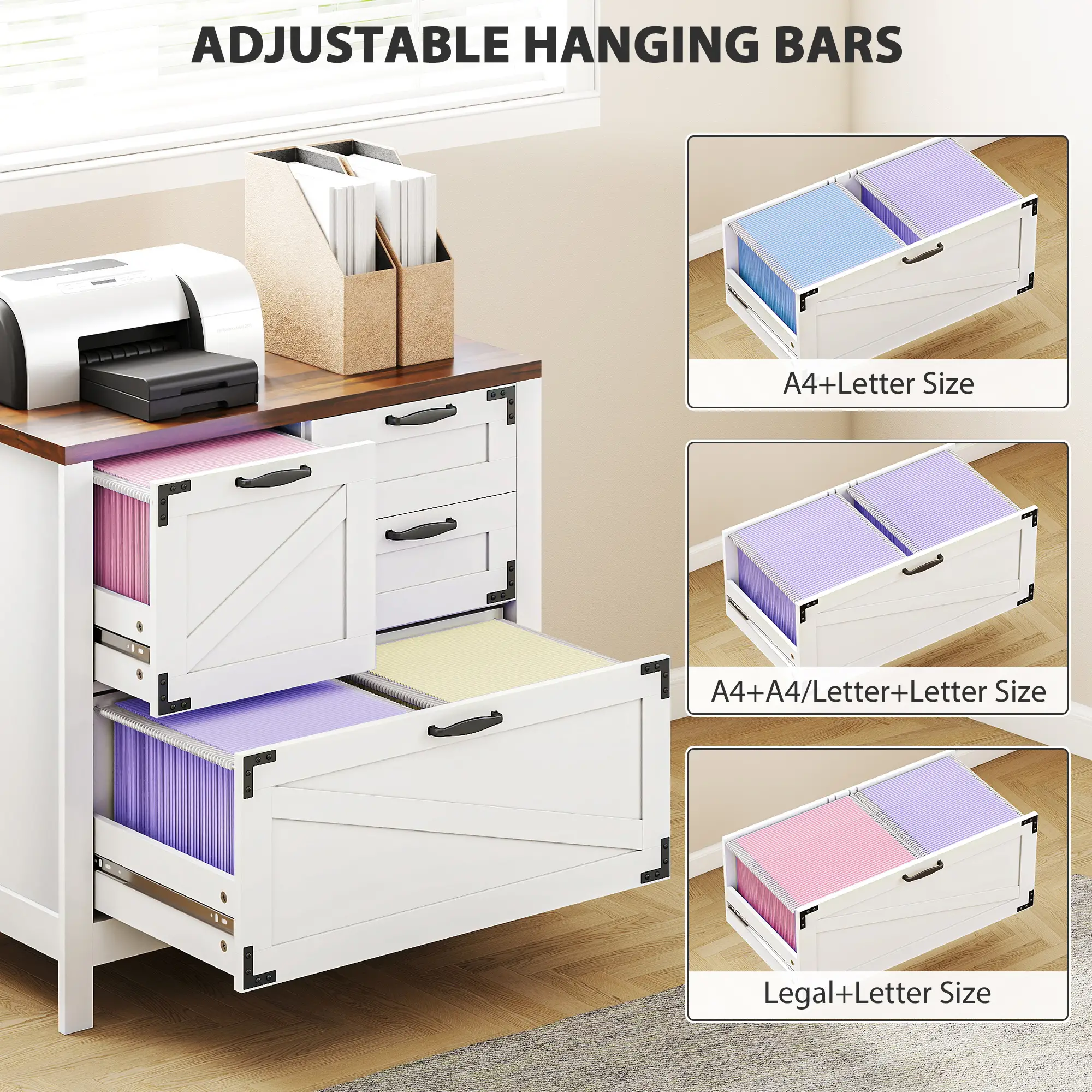 Lateral Filing Cabinet, 4 Drawers, Fits Letter/A4/Legal Files, White - Image 5