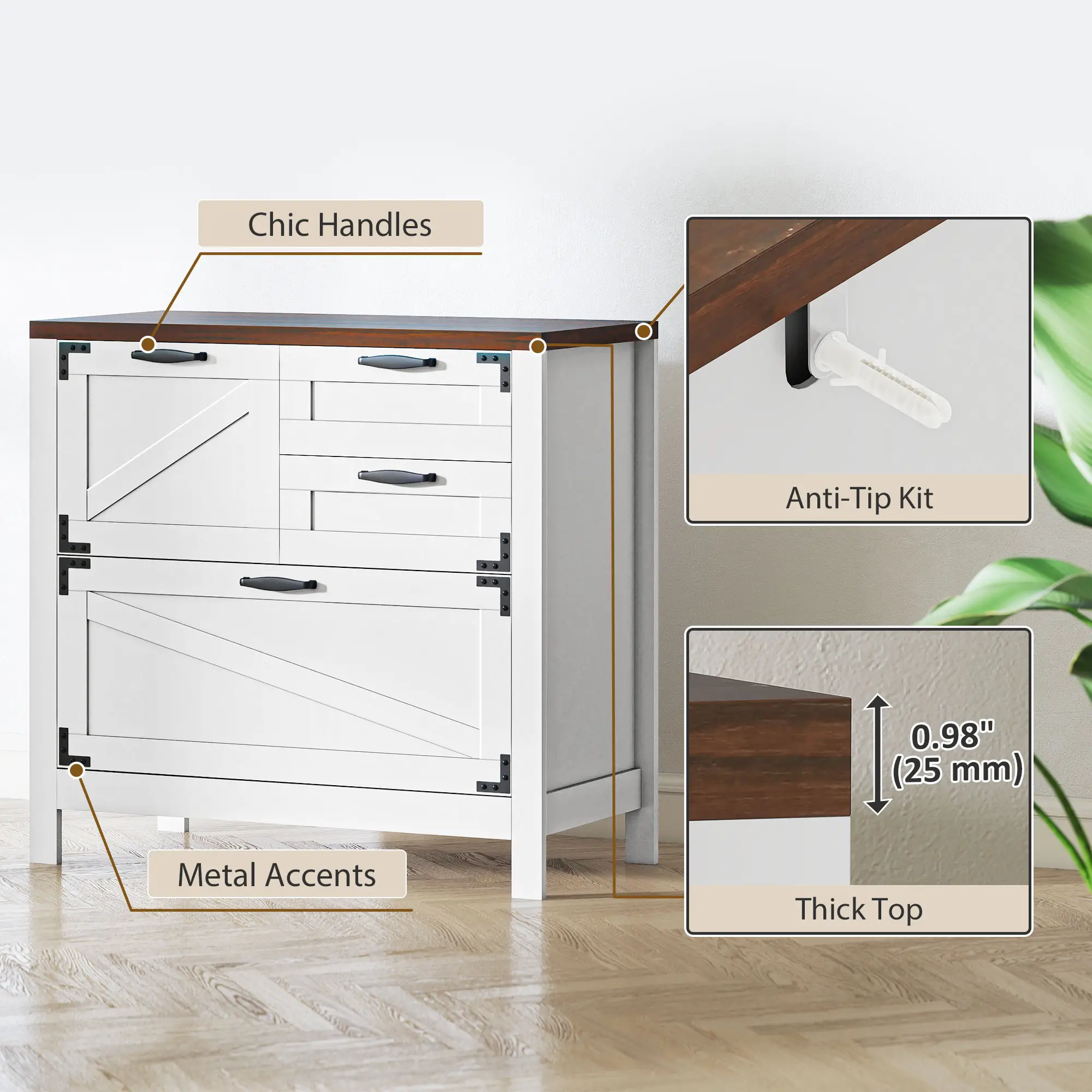 Lateral Filing Cabinet, 4 Drawers, Fits Letter/A4/Legal Files, White - Image 7