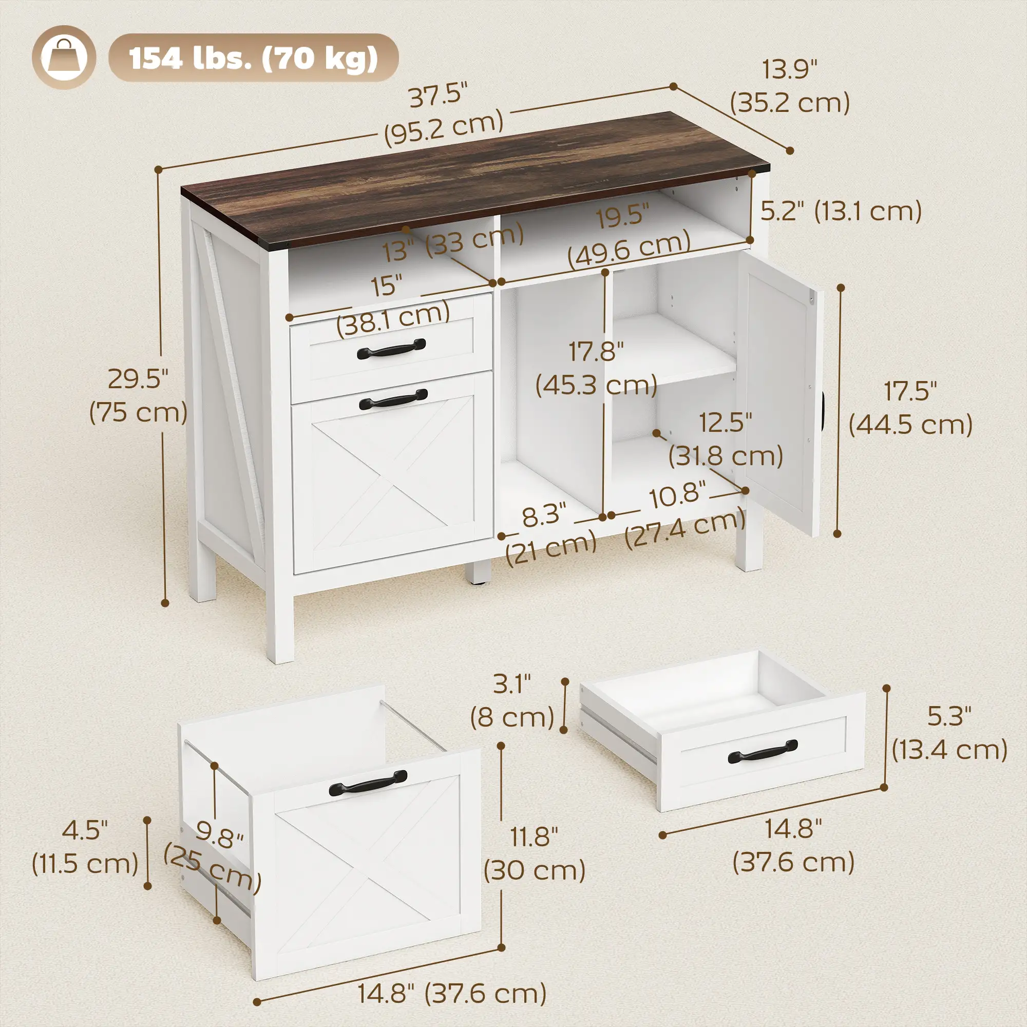 Lateral Filing Cabinet For Letter/A4 Hanging Files, White - Image 3