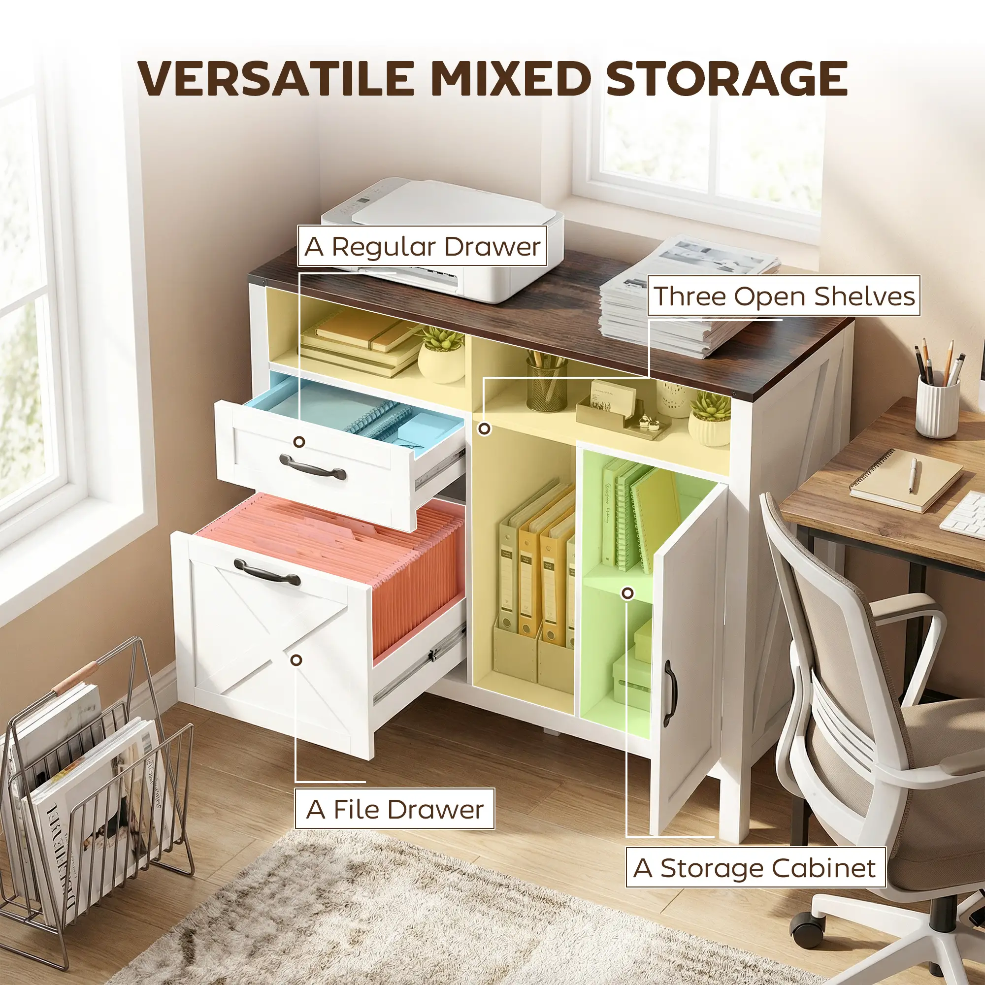 Lateral Filing Cabinet For Letter/A4 Hanging Files, White - Image 4