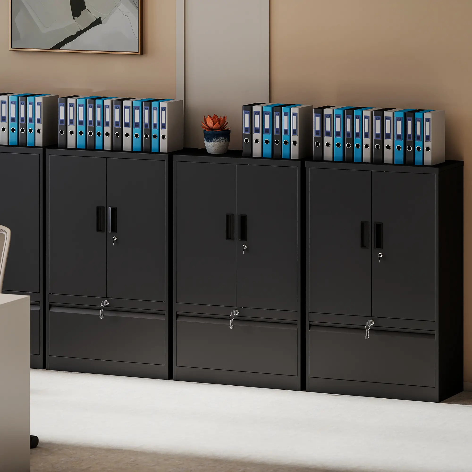 Lateral Filing Cabinet, Metal Storage Cabinet, Black - Image 10
