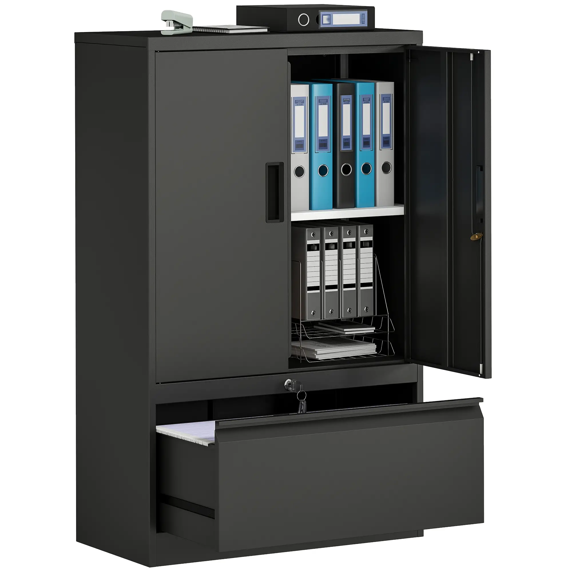 Lateral Filing Cabinet, Metal Storage Cabinet, Black - Image 11
