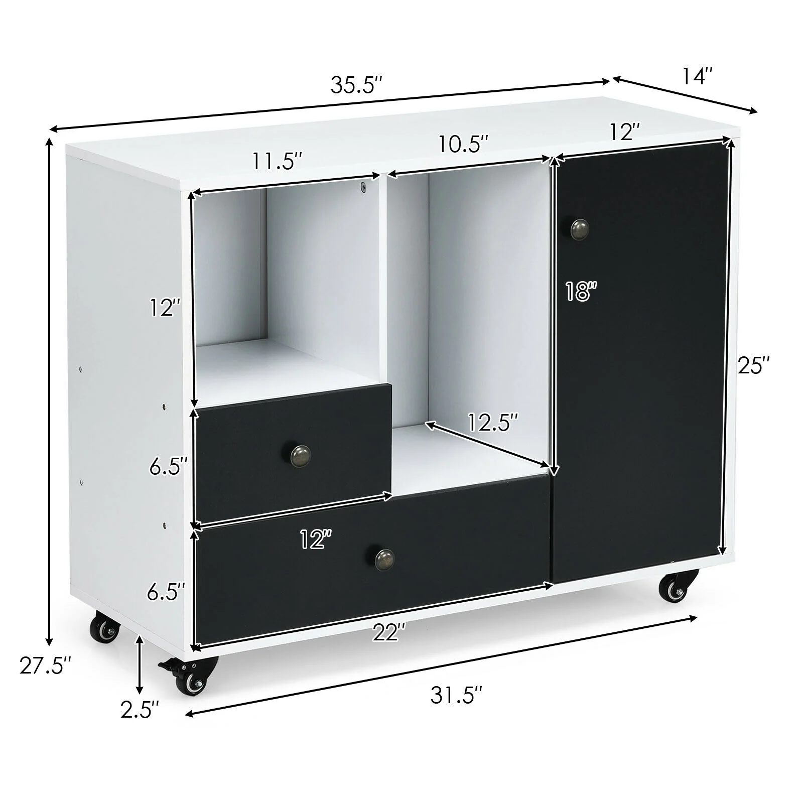Lateral Mobile Filing Cabinet, 2 Drawers, Black - Image 5