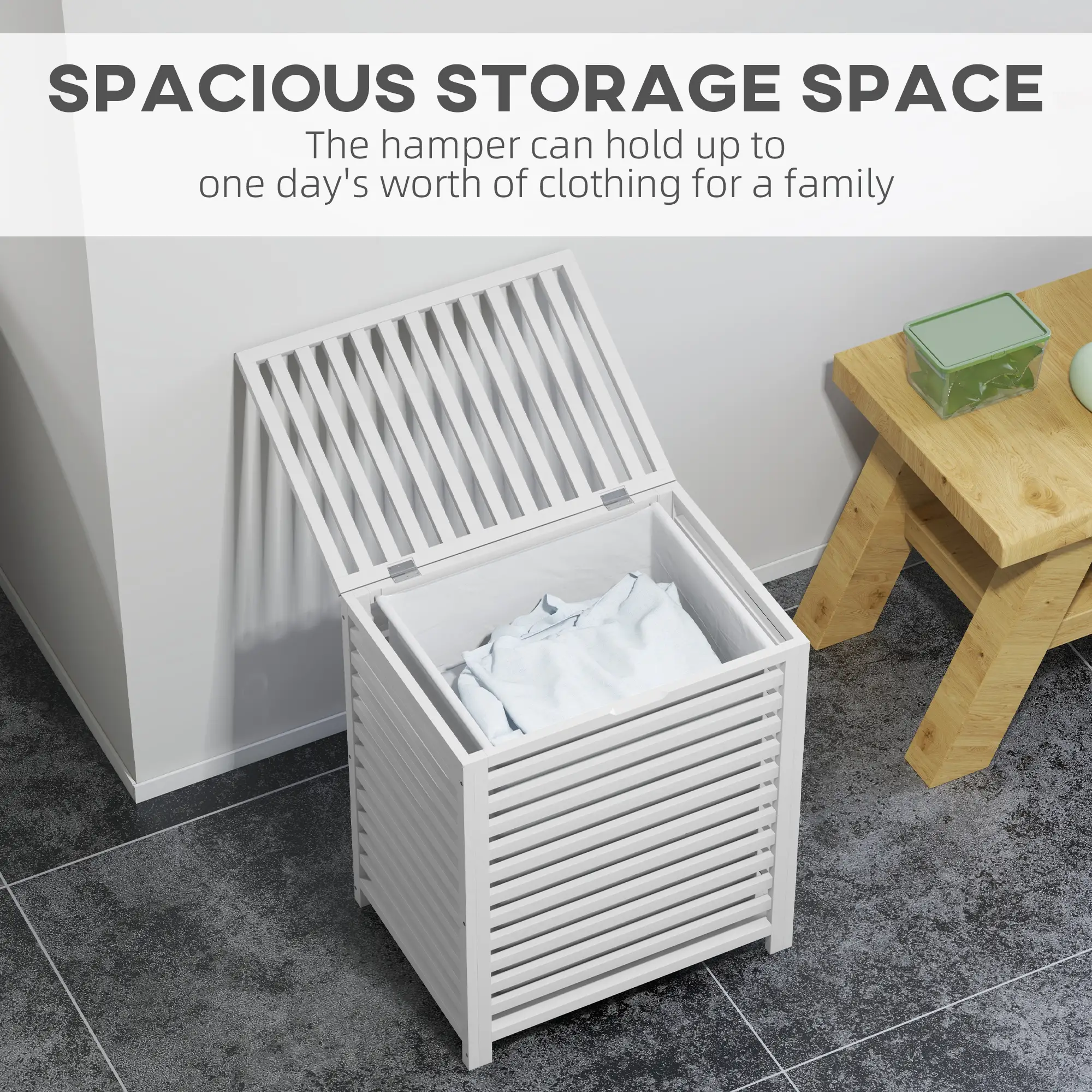 Laundry Basket With Removable Liner Bag, 55L, White - Image 4