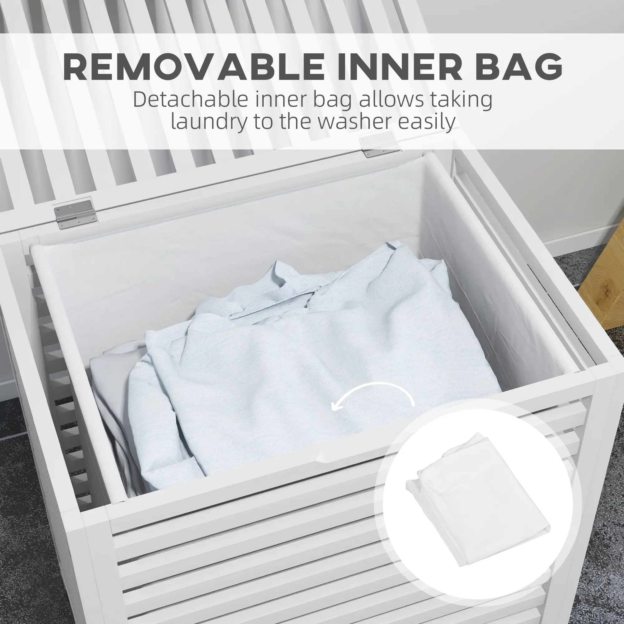 Laundry Basket With Removable Liner Bag, 55L, White - Image 5