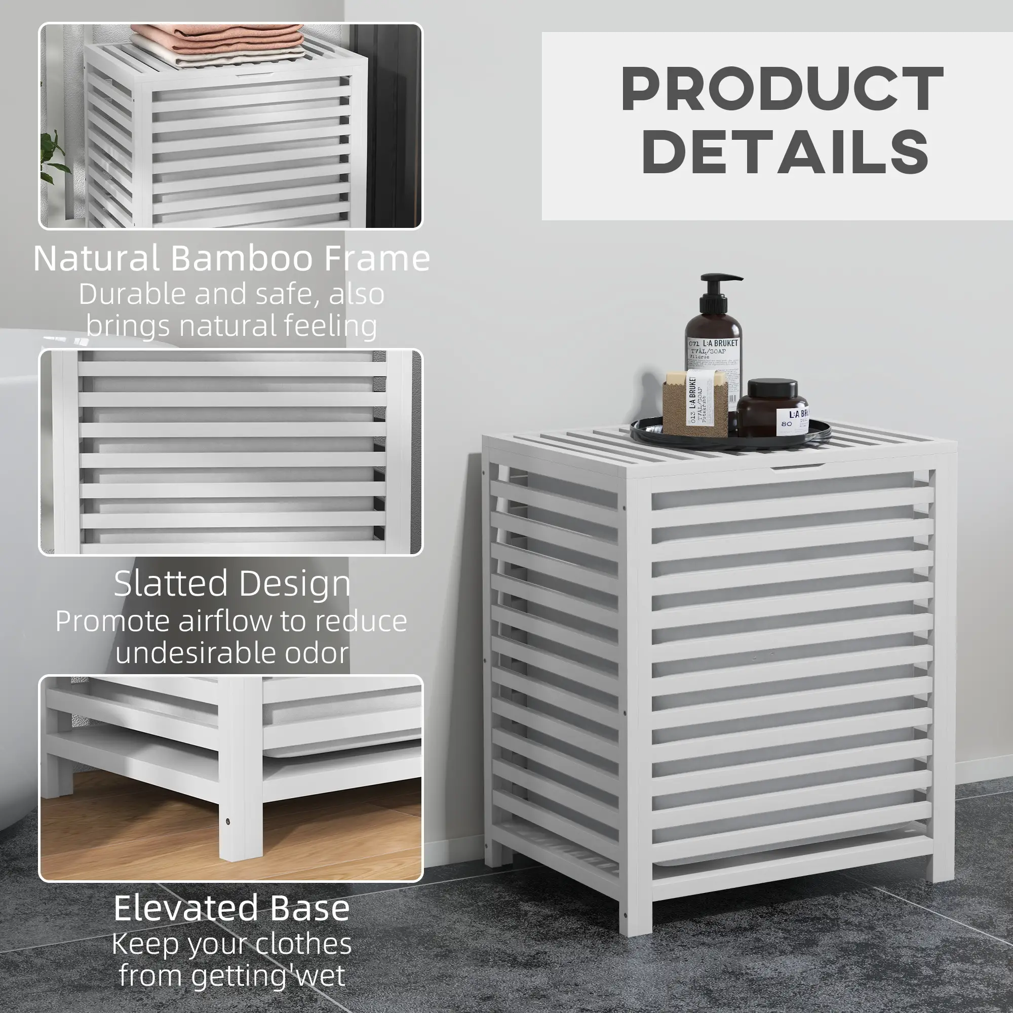 Laundry Basket With Removable Liner Bag, 55L, White - Image 6